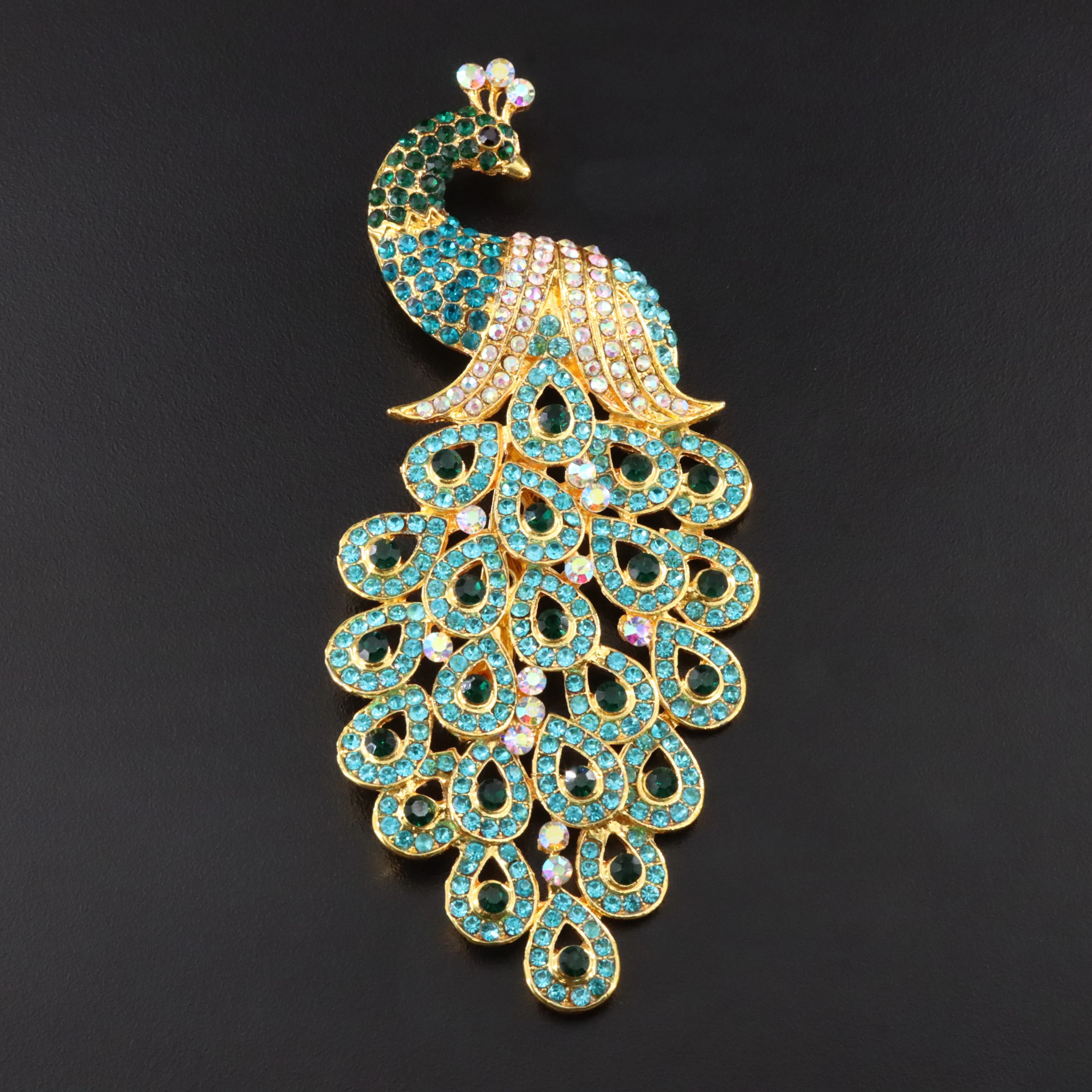 Rhinestone Peacock Brooch