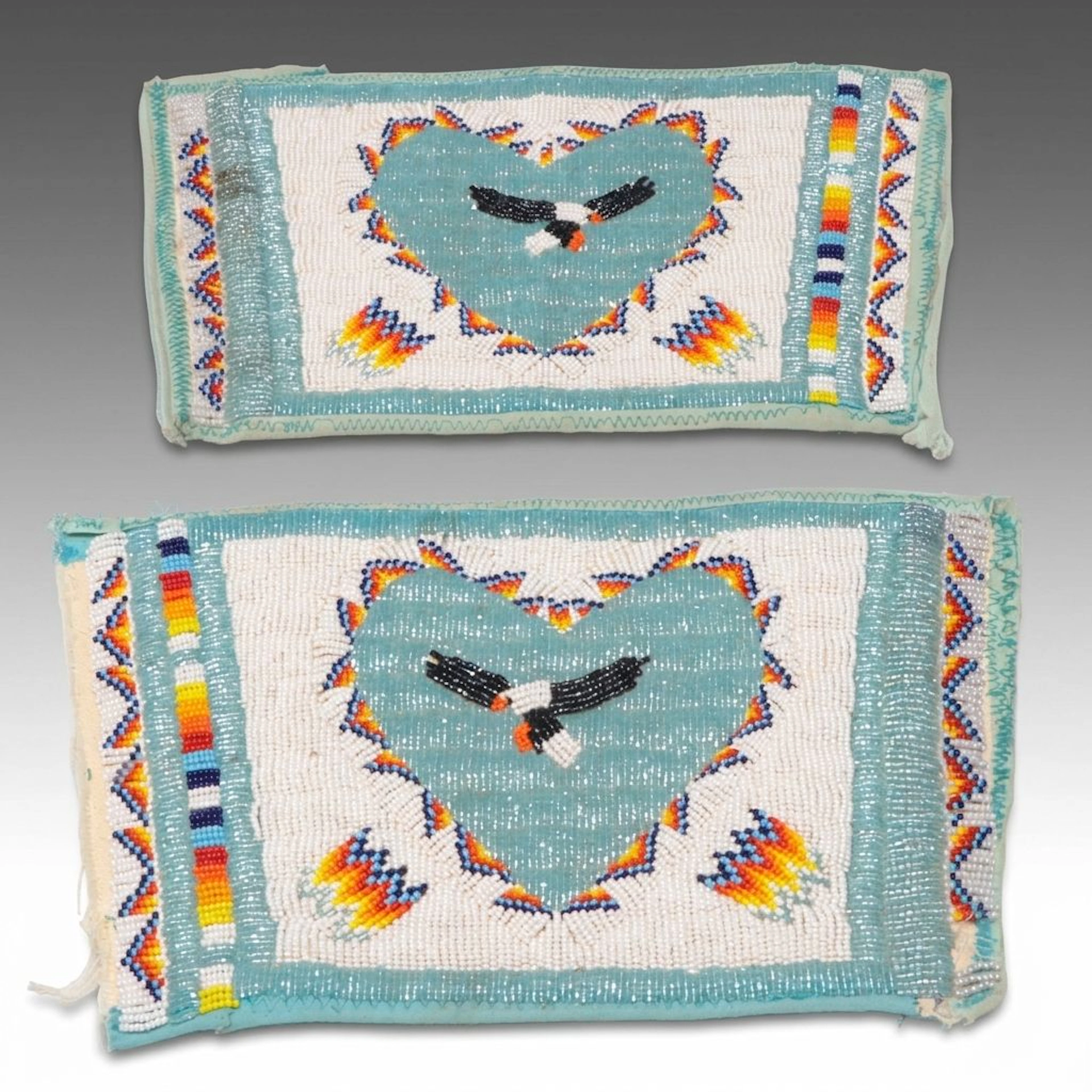 Hand-Beaded Native American Cuffs with Bald Eagle Design, Late 20th C.