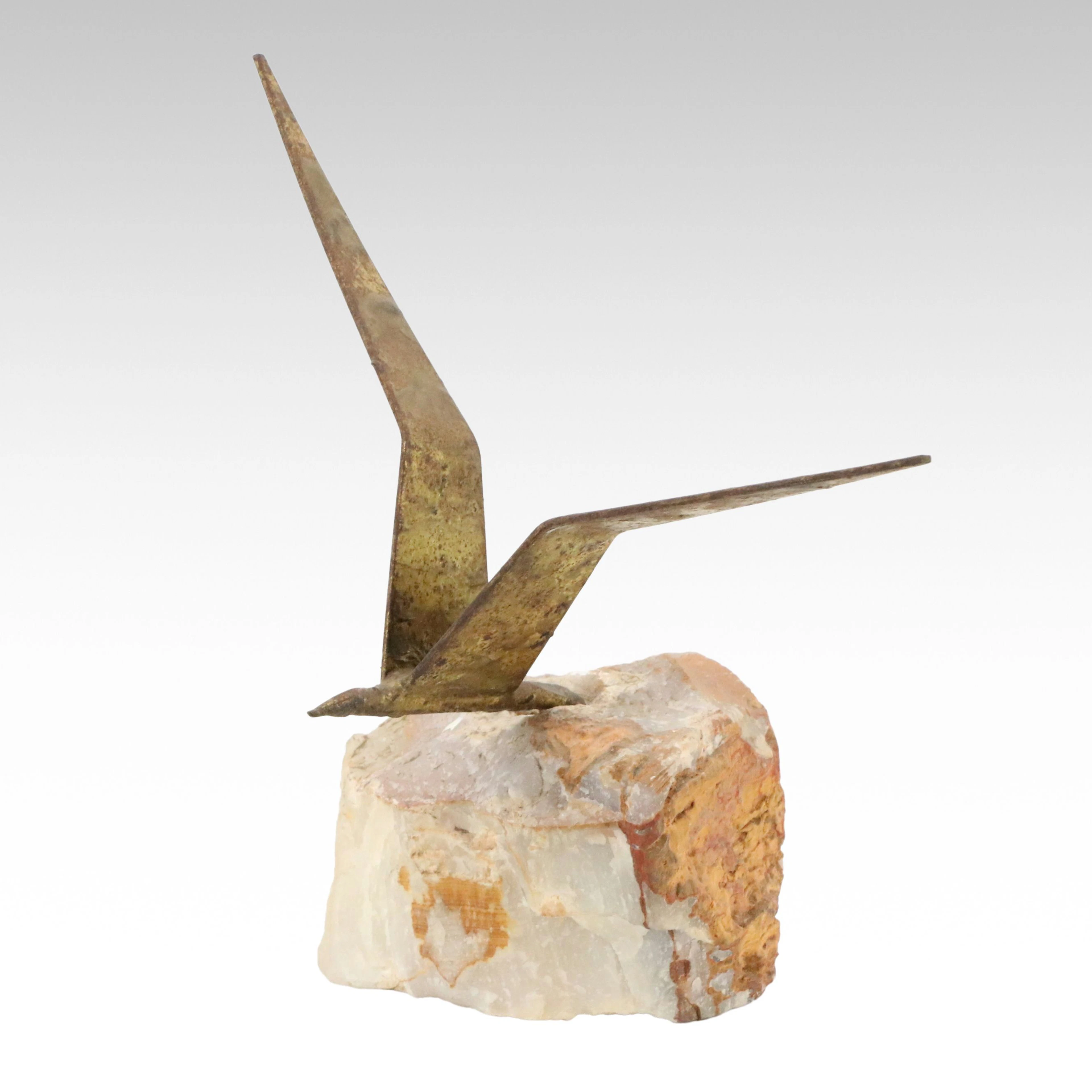 After Curtis Jeré "Bird in Flight" Mixed Metal and Calcite Sculpture