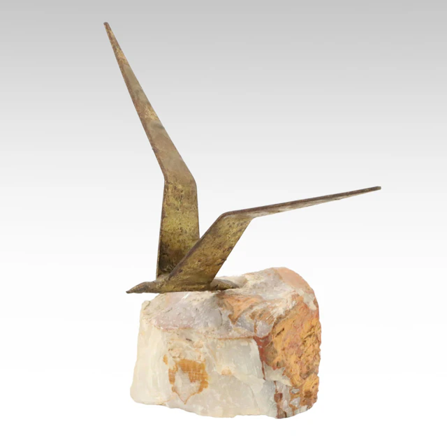 After Curtis Jeré "Bird in Flight" Mixed Metal and Calcite Sculpture