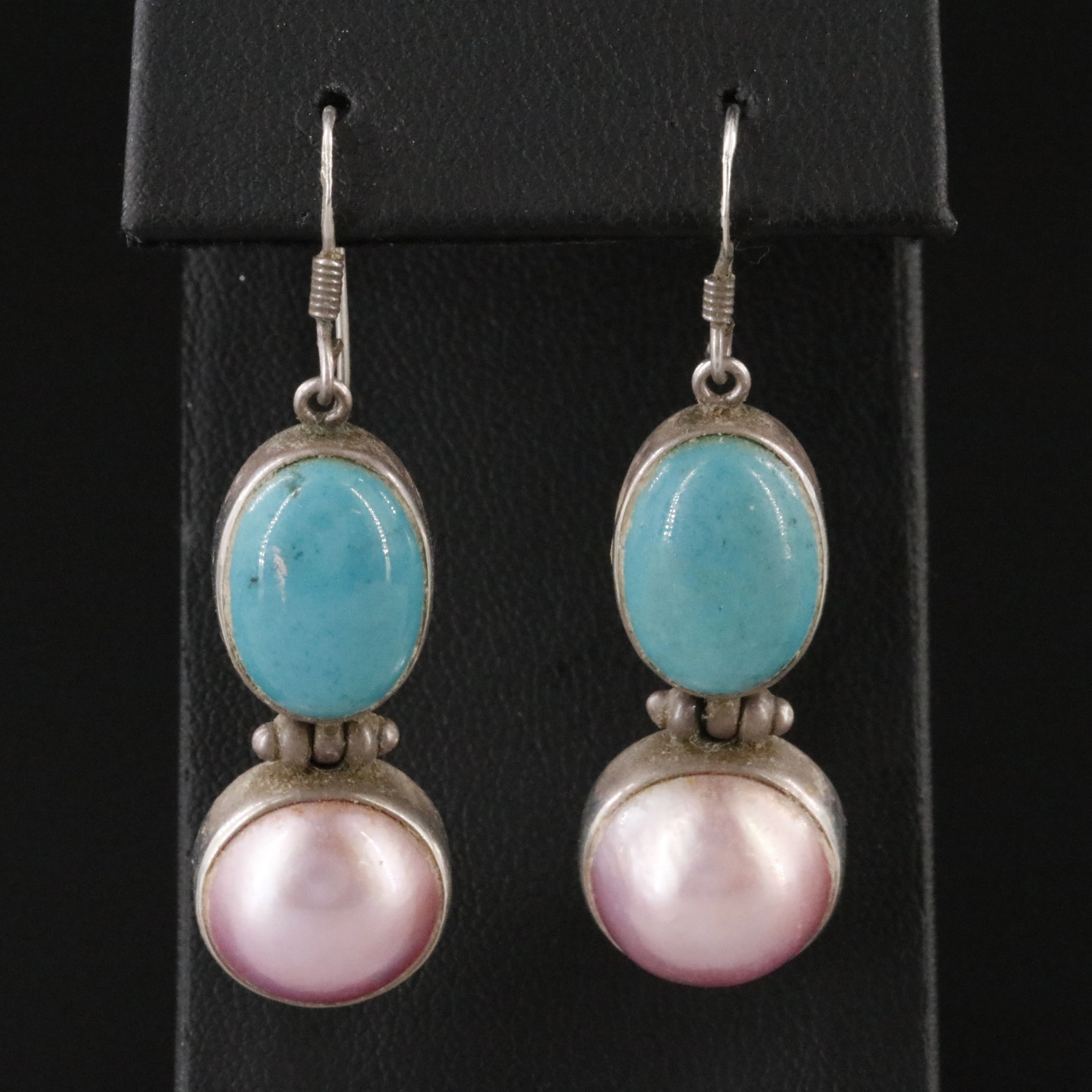 Sterling Pearl and Howlite Drop Earrings