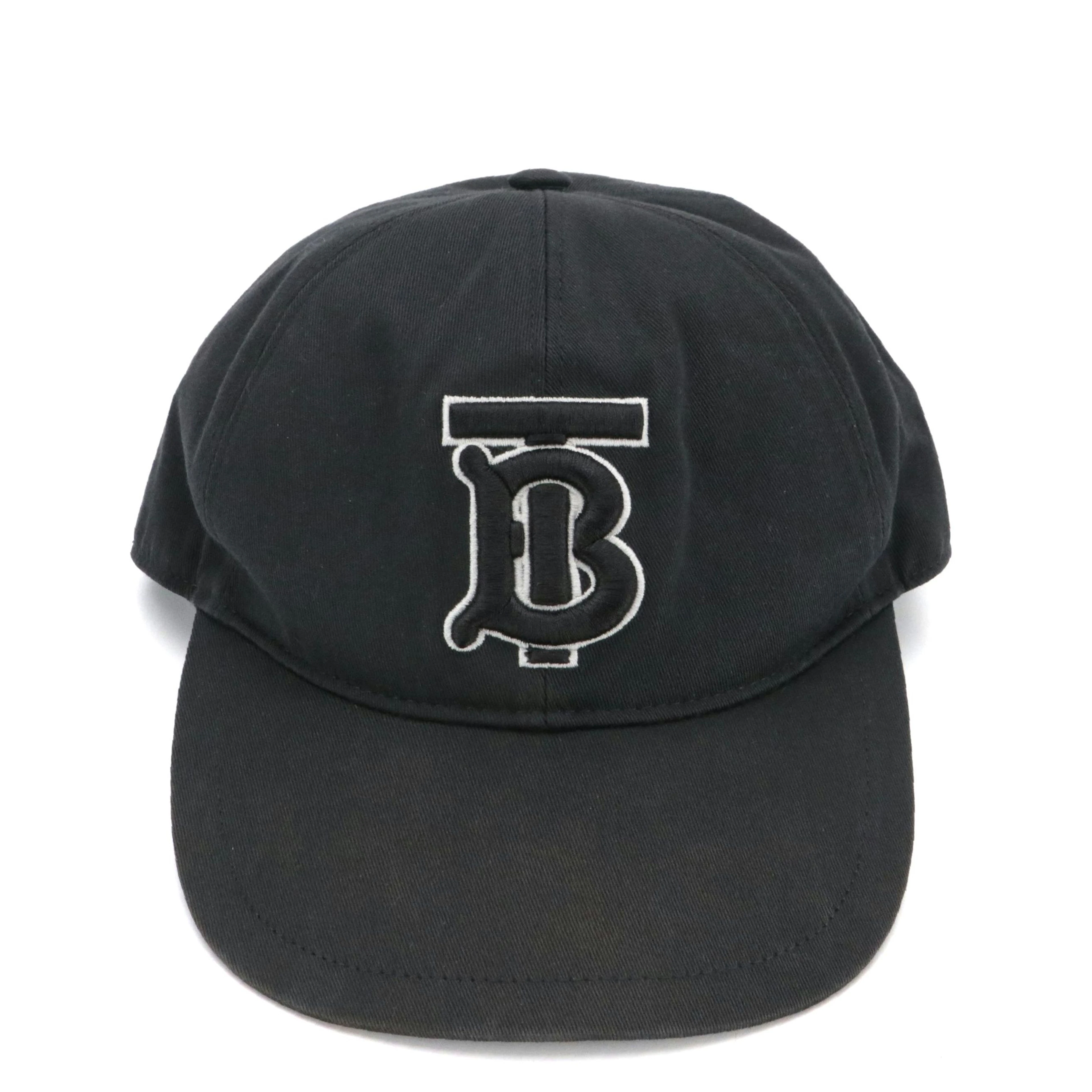 Burberry Cotton Embroidered Monogram Baseball Cap in Black/White