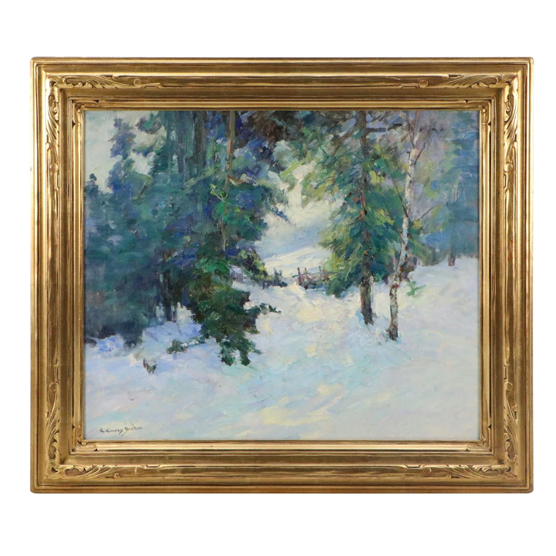 C. Curry Bohm Winter Forest Landscape Oil Painting, Mid-20th Century