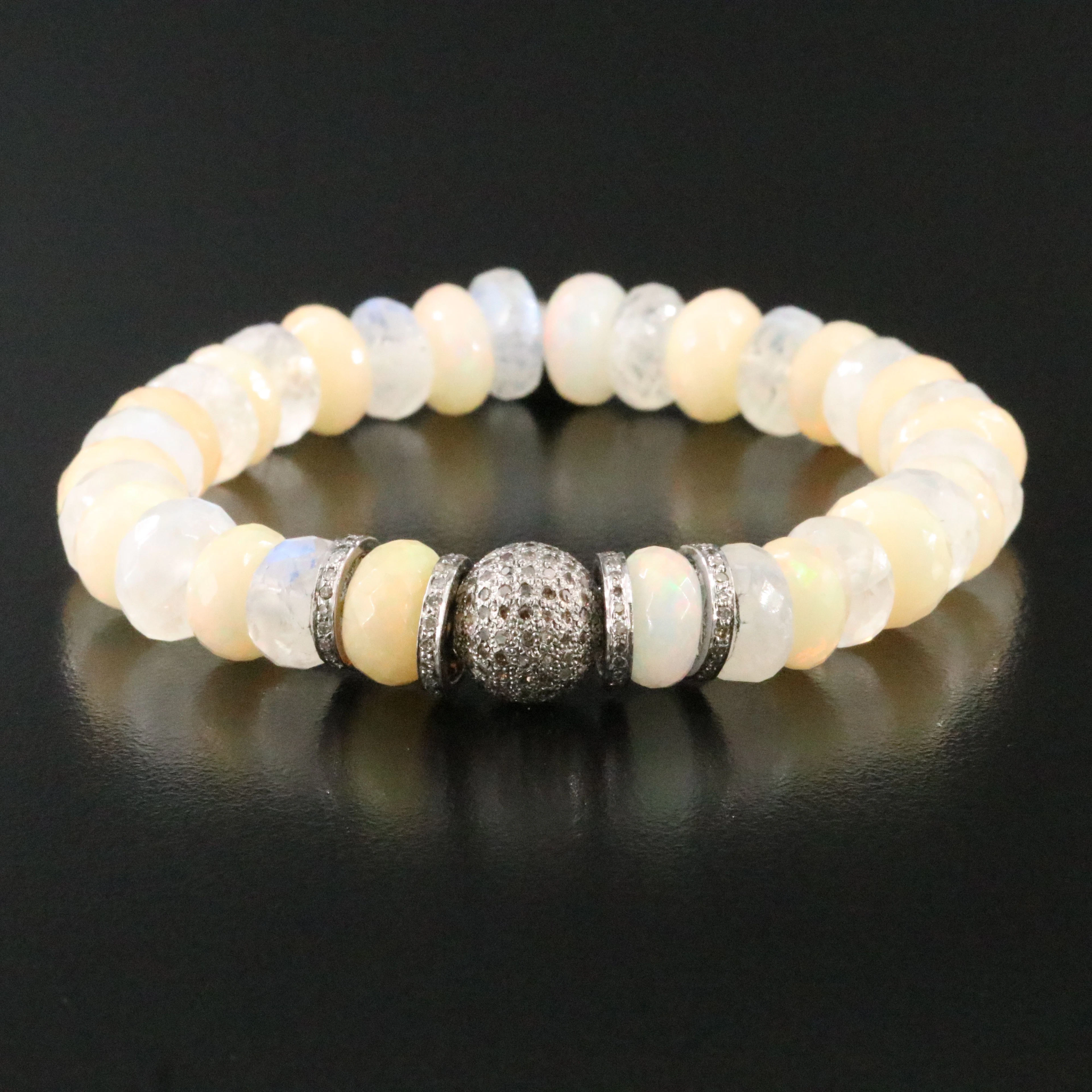Sheryl Lowe Sterling Opal, Moonstone Bracelet with Diamond Accents