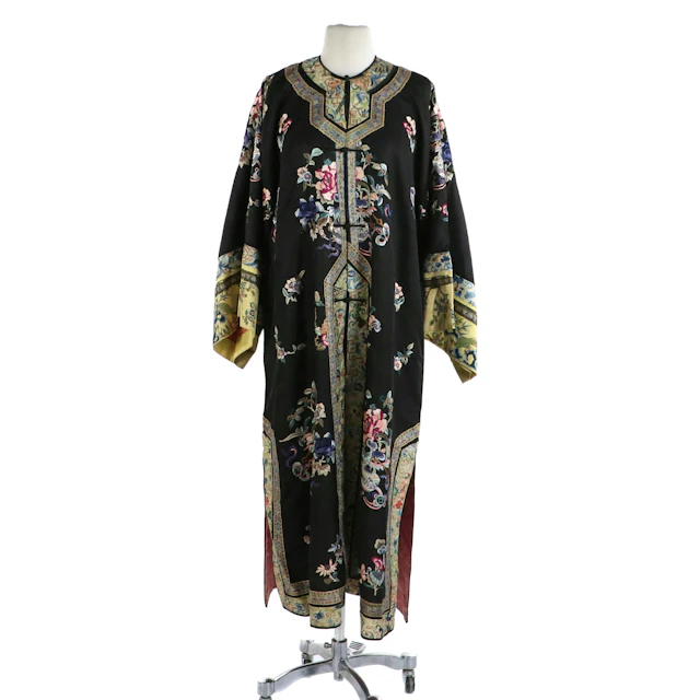 Women's Chinese Hand-Embroidered Floral Silk Robe, Late 19th/Early 20th Century