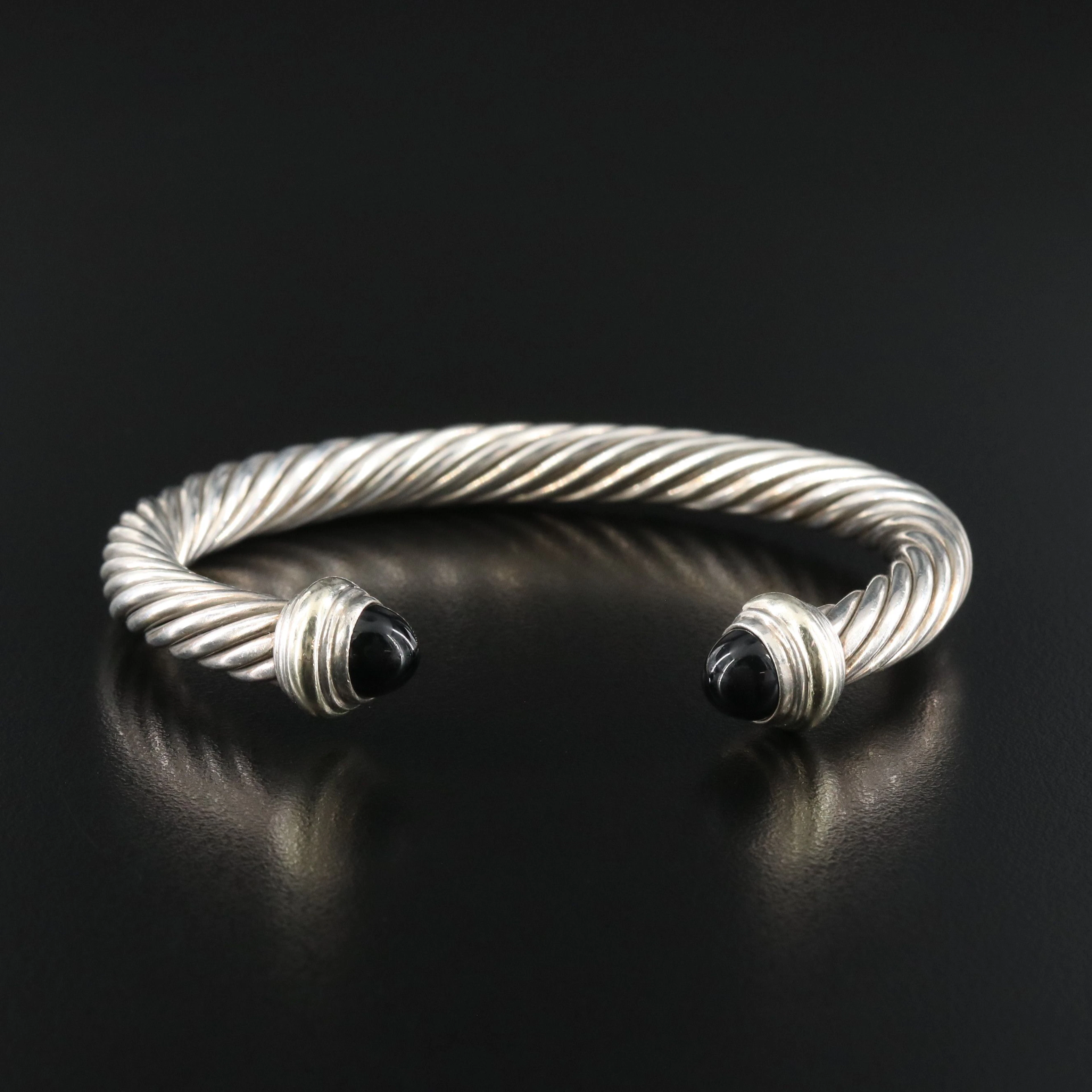 David Yurman Sterling Black Onyx Cable Cuff Bracelet with 14K Accents