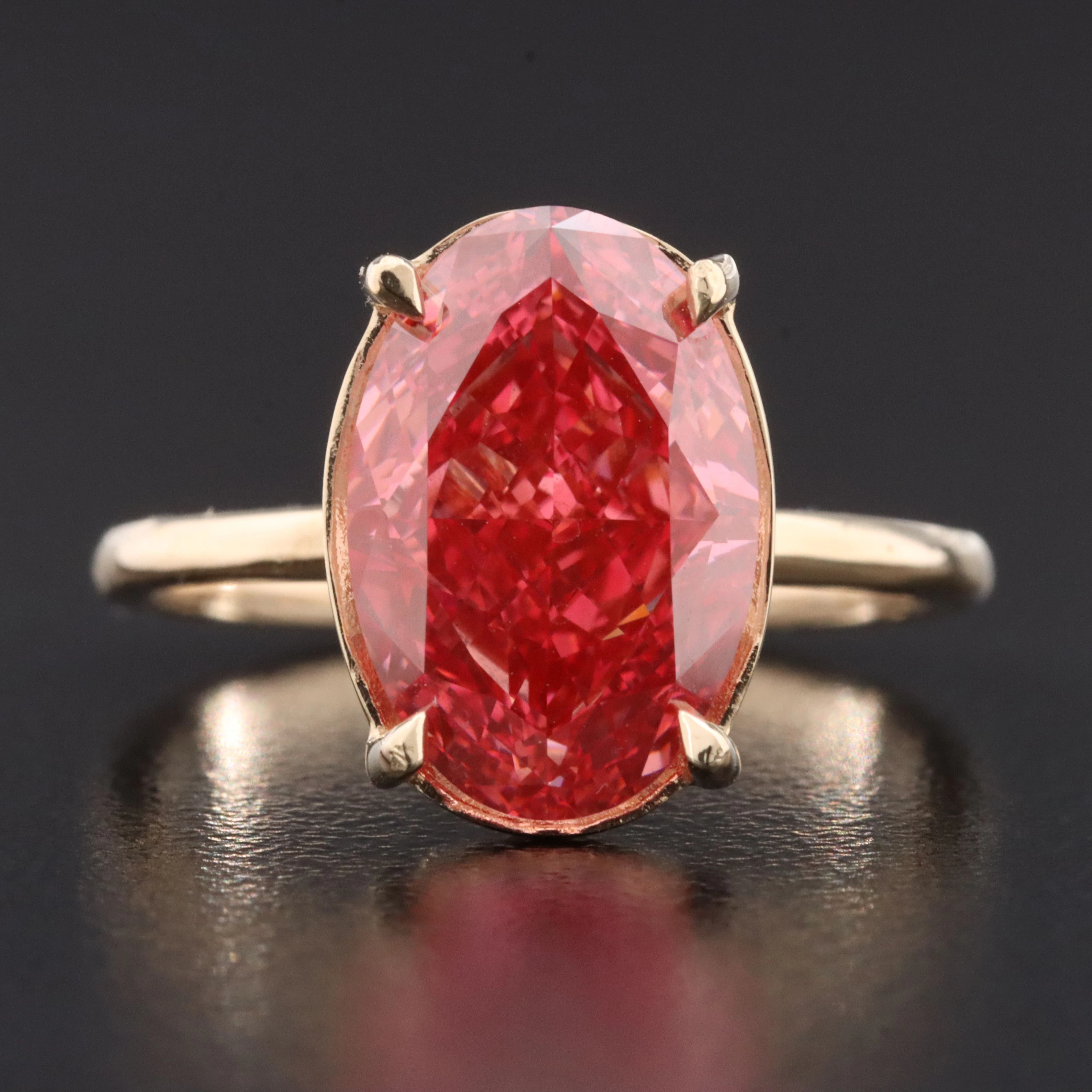 14K 4.41 CT Lab Grown Fancy Pink Solitaire Ring