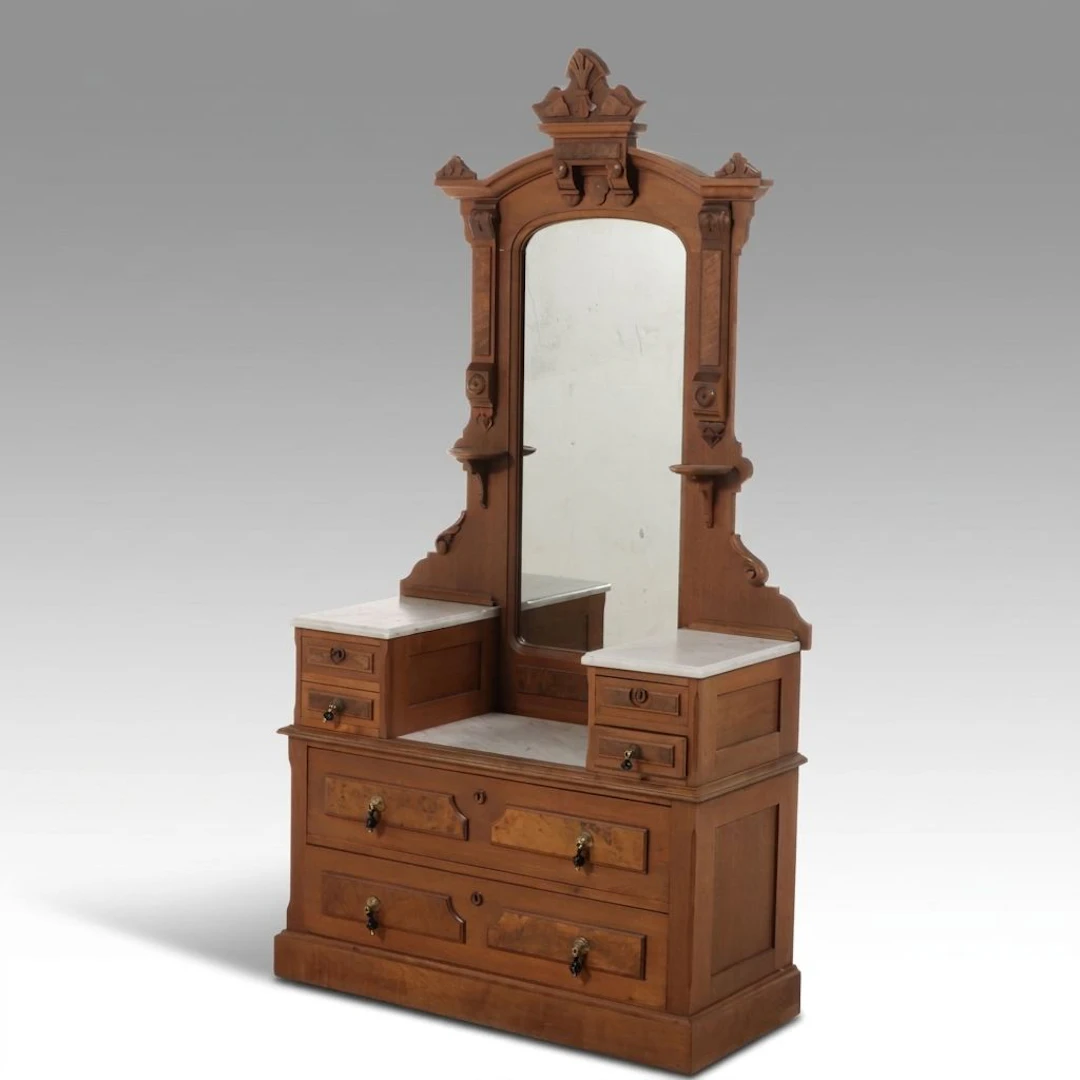 Eastlake Walnut Dresser with Marble Top