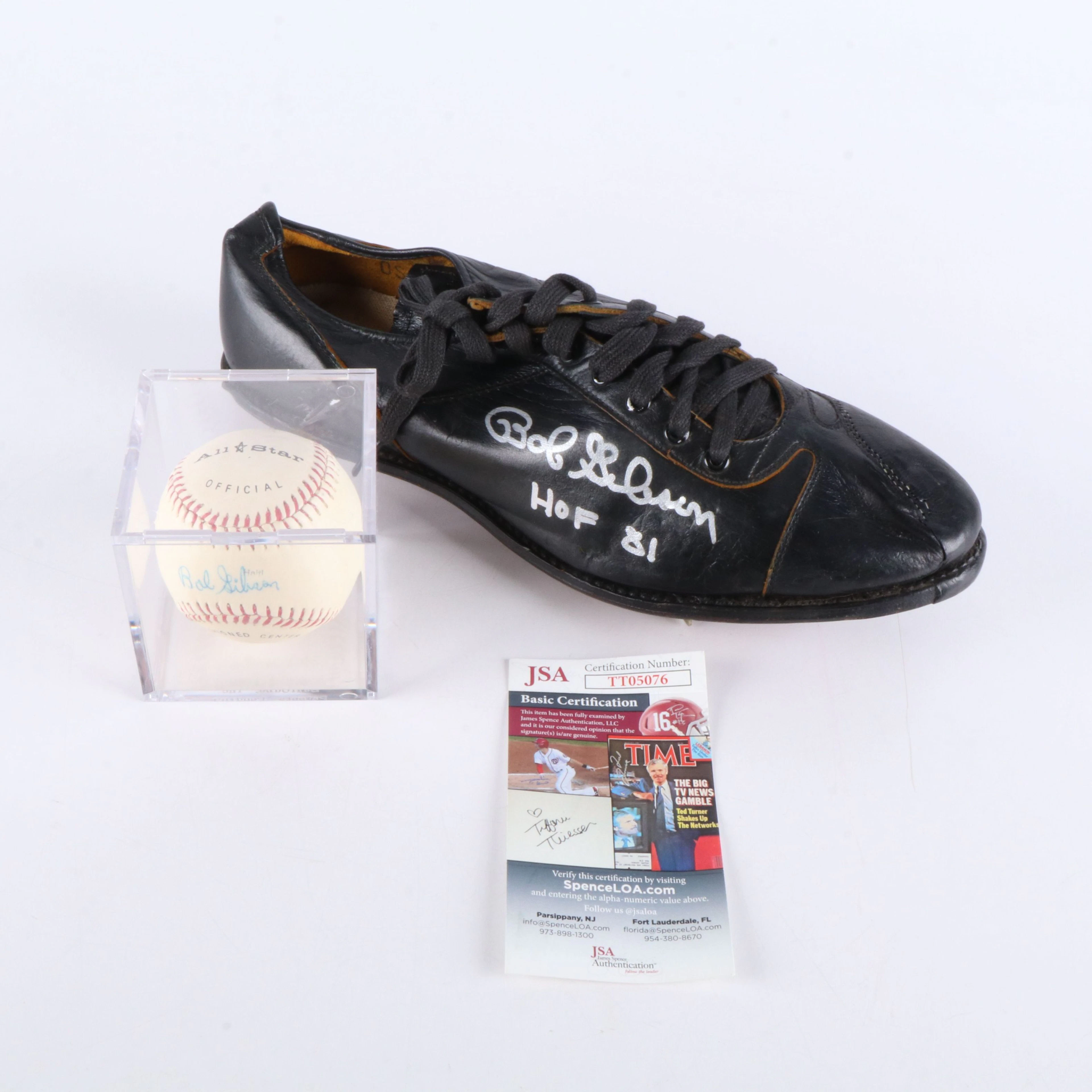 Bob Gibson Signed Cleat and Baseball