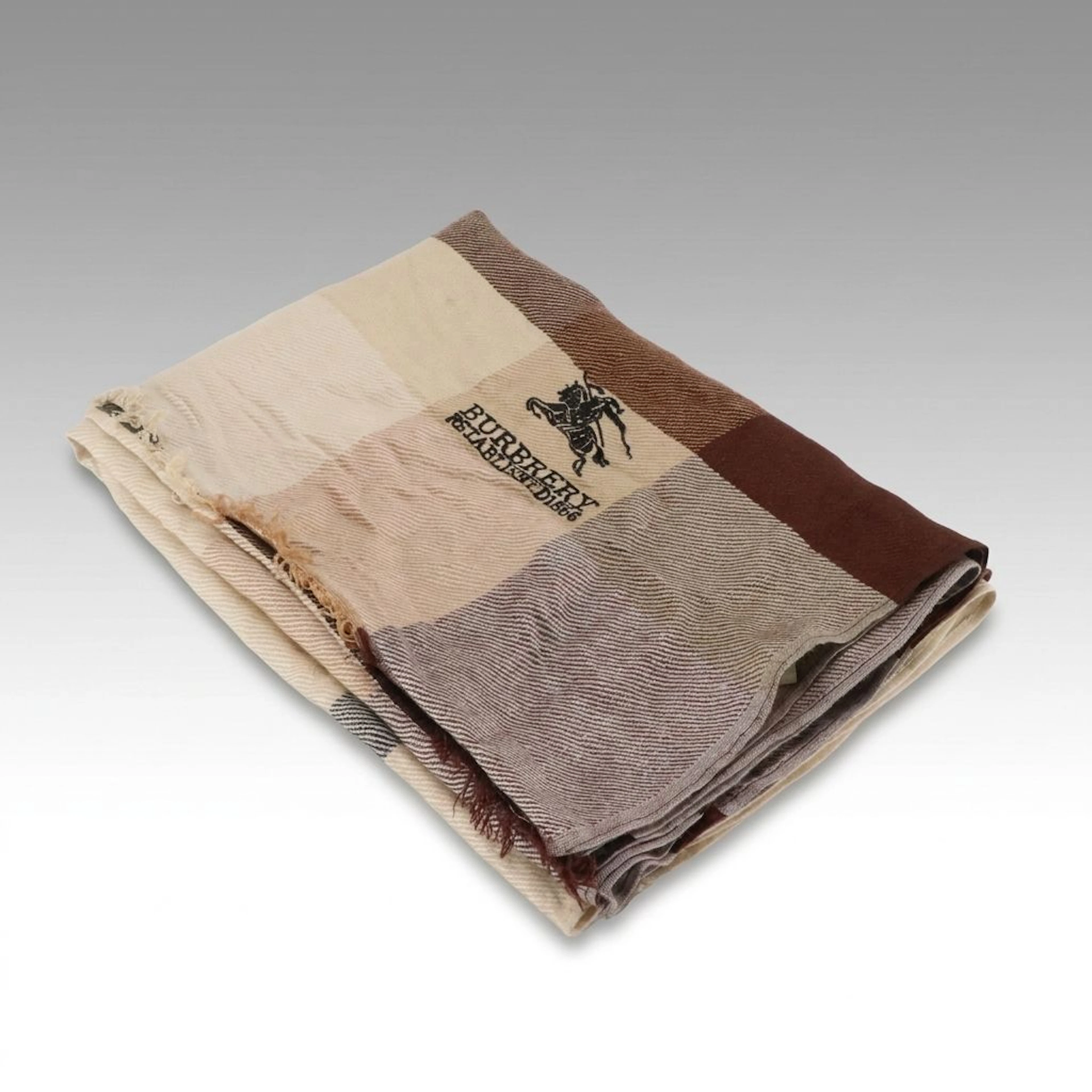 Burberry Check Cashmere and Wool Scarf with Embroidered Logo