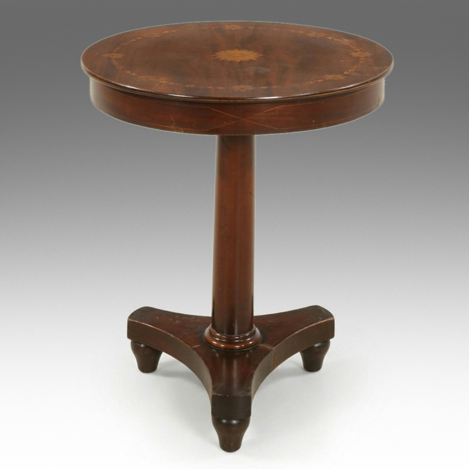 Biedermeier Style Mahogany Center Table with Marquetry Inlay