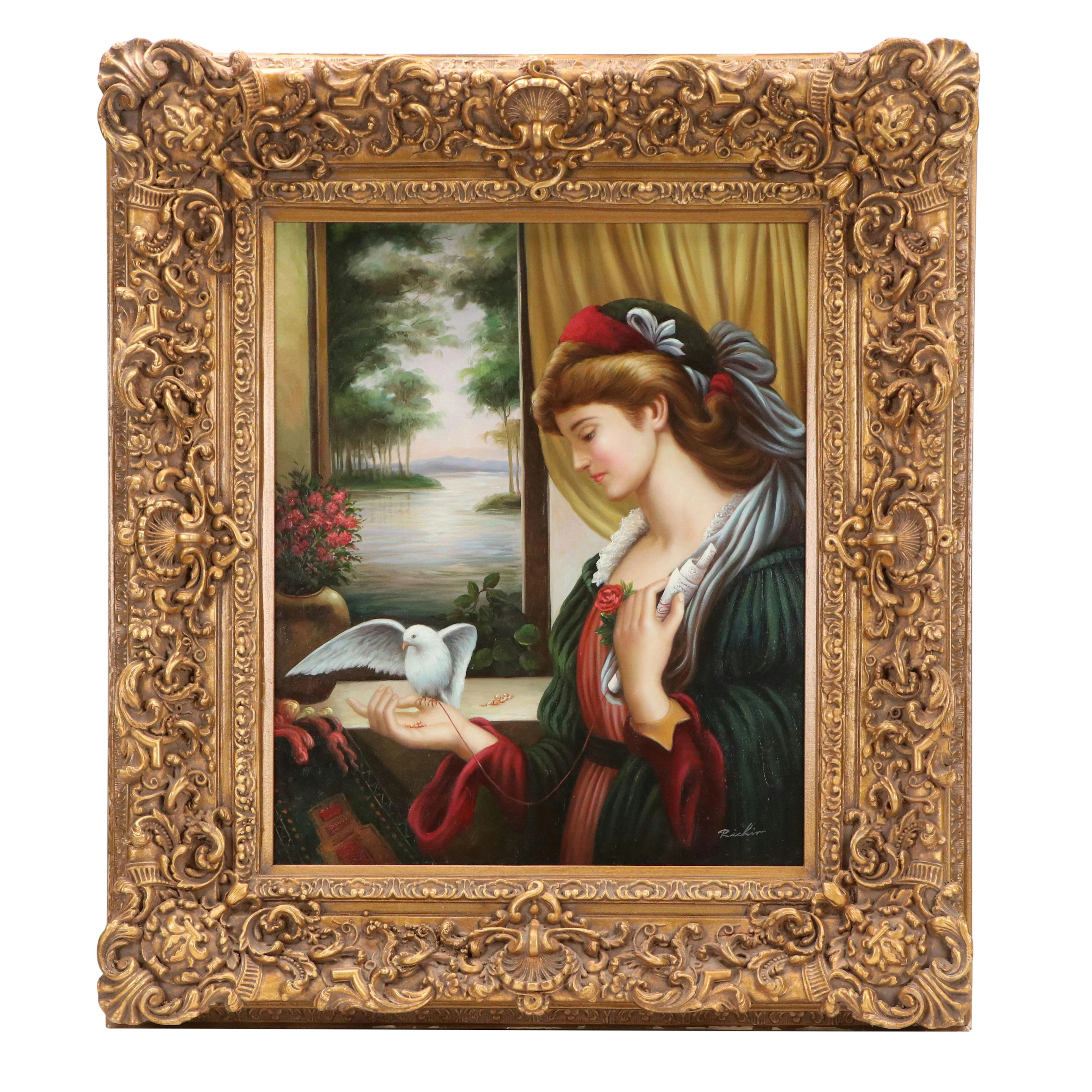 Richir Oil Painting After Marie Stillman "Love's Messenger," Late
