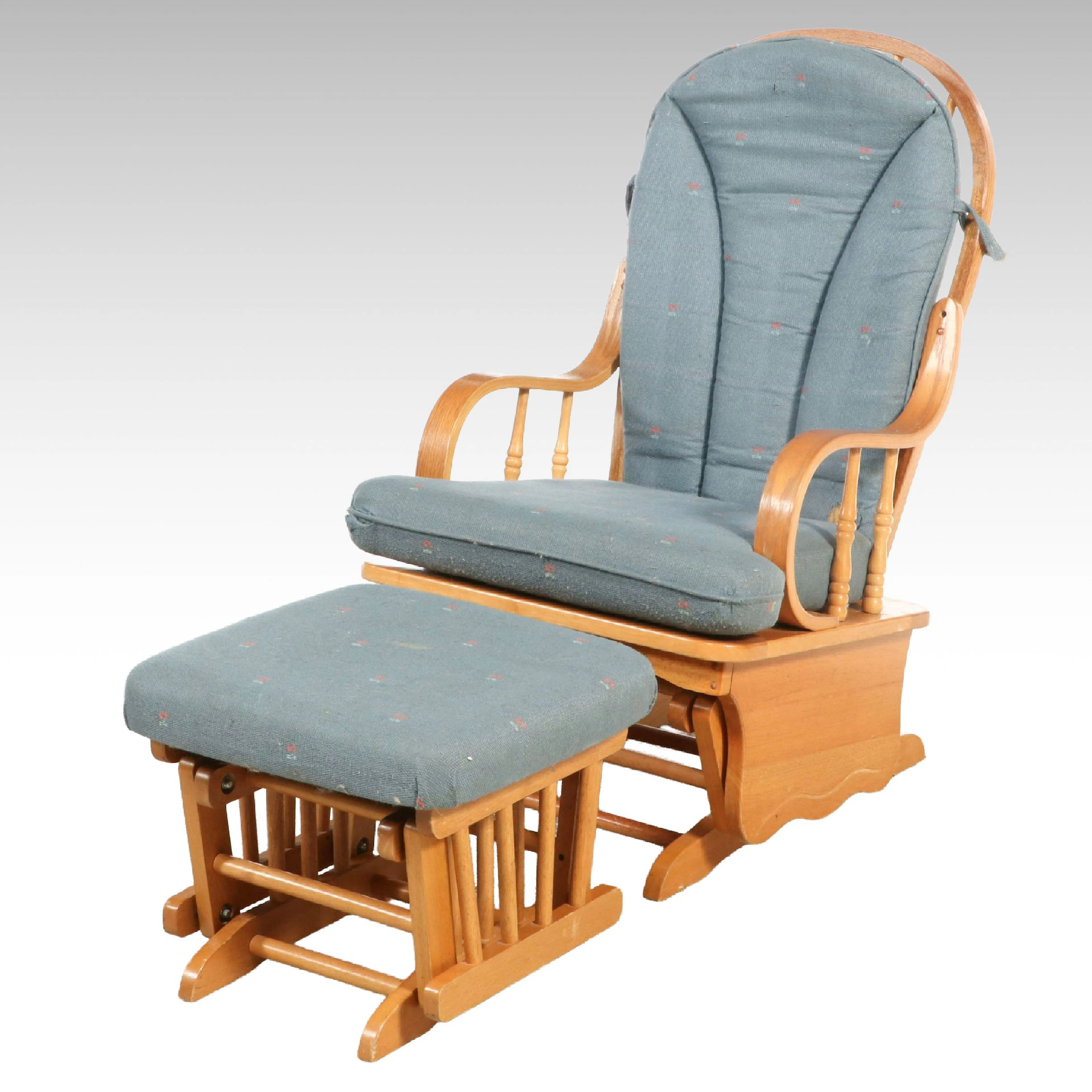Colonial Revival Maple Glider Rocking Chair and Ottoman