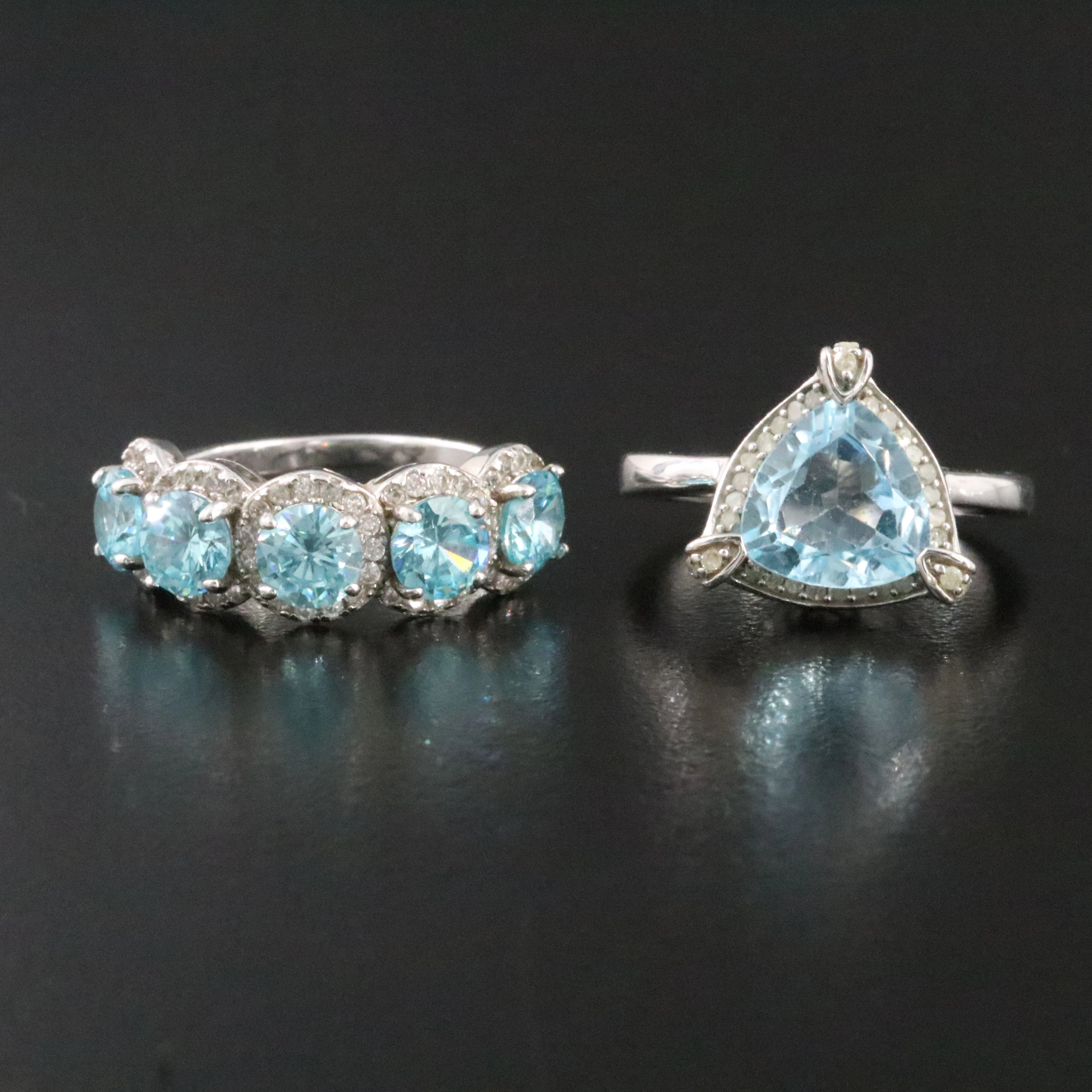 Sterling Blue Topaz, Aquamarine, and Diamond Rings
