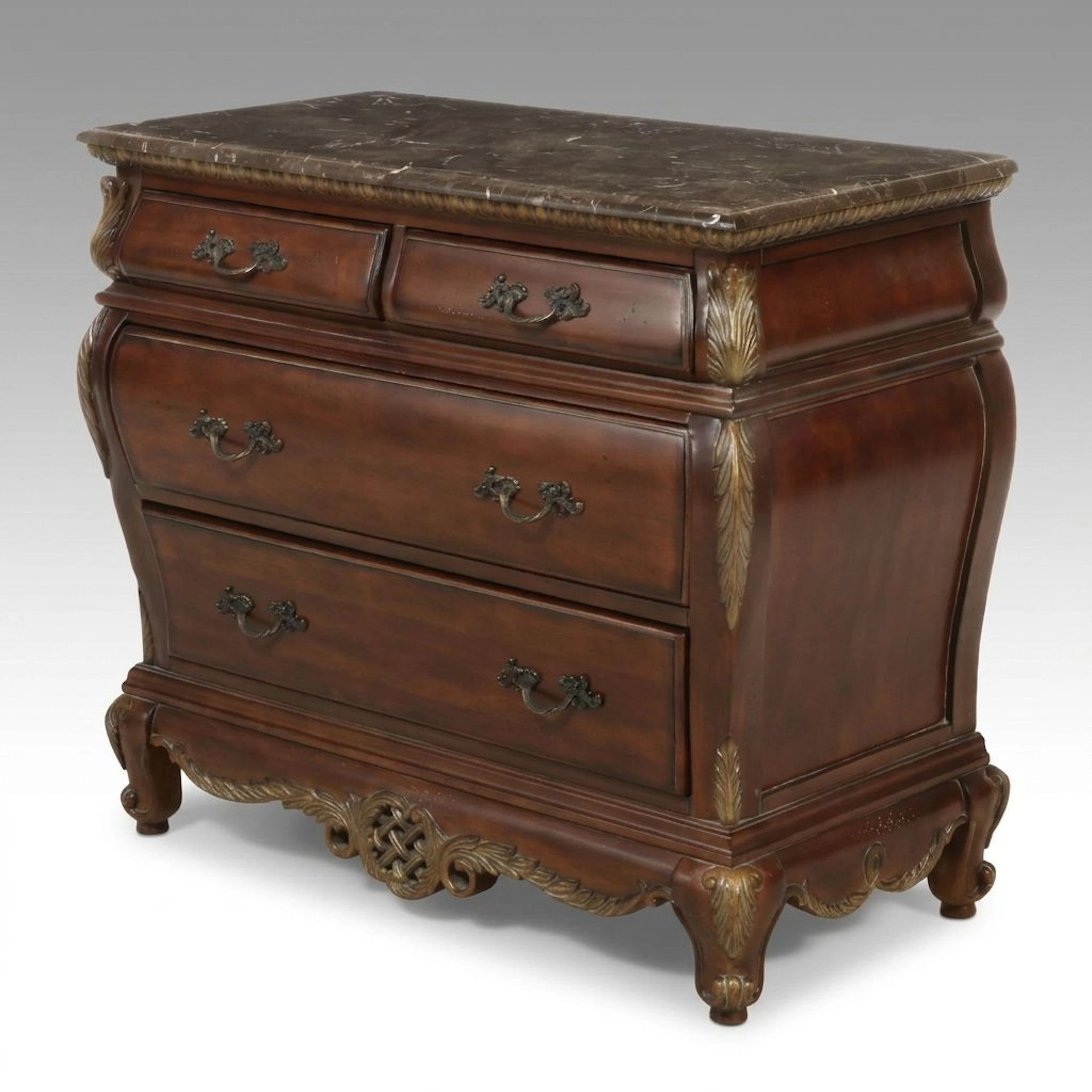 Kathy Ireland Home French Bombé Style Marble Top Commode, 21st Century