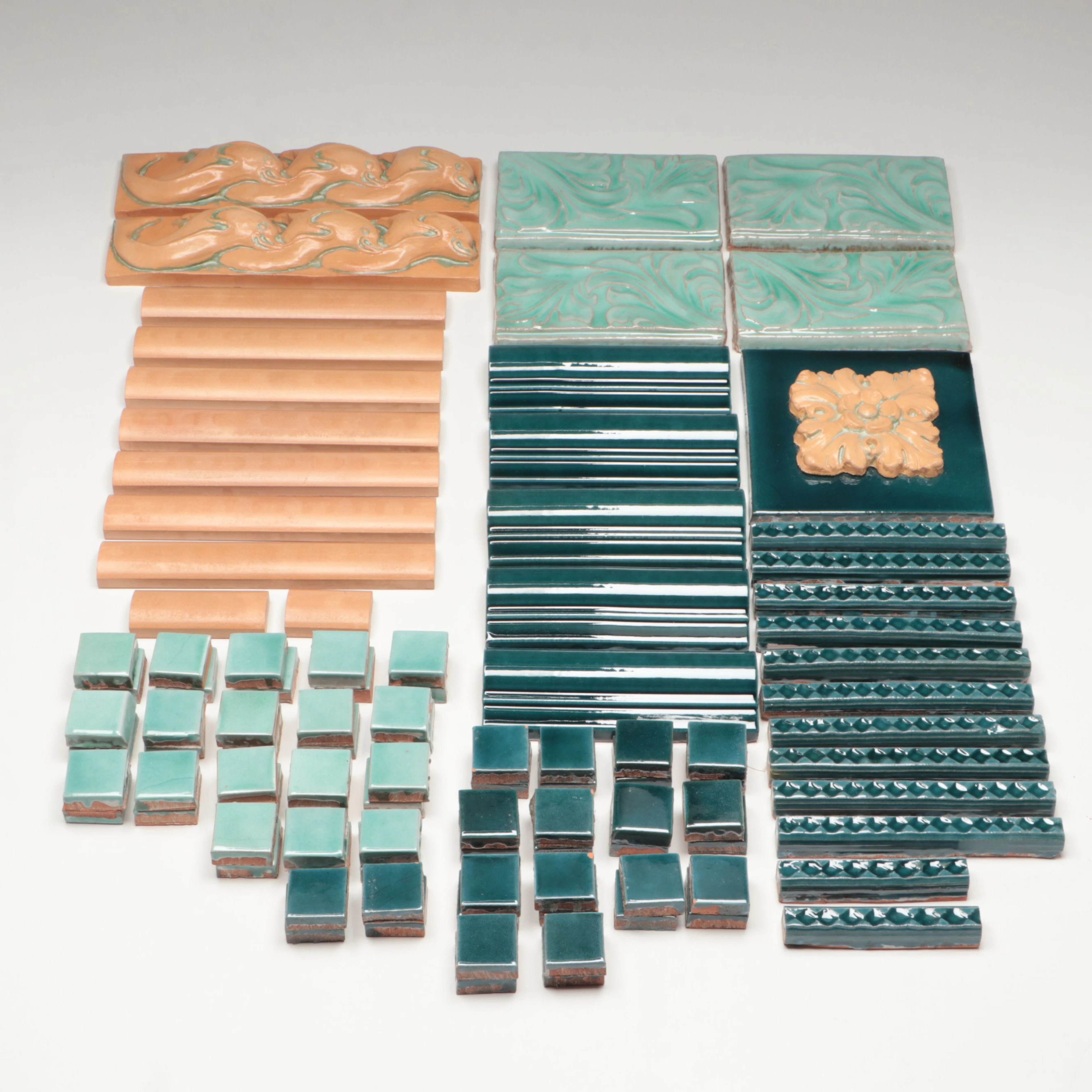 Art Nouveau Style Hand-Glazed Terracotta Tiles