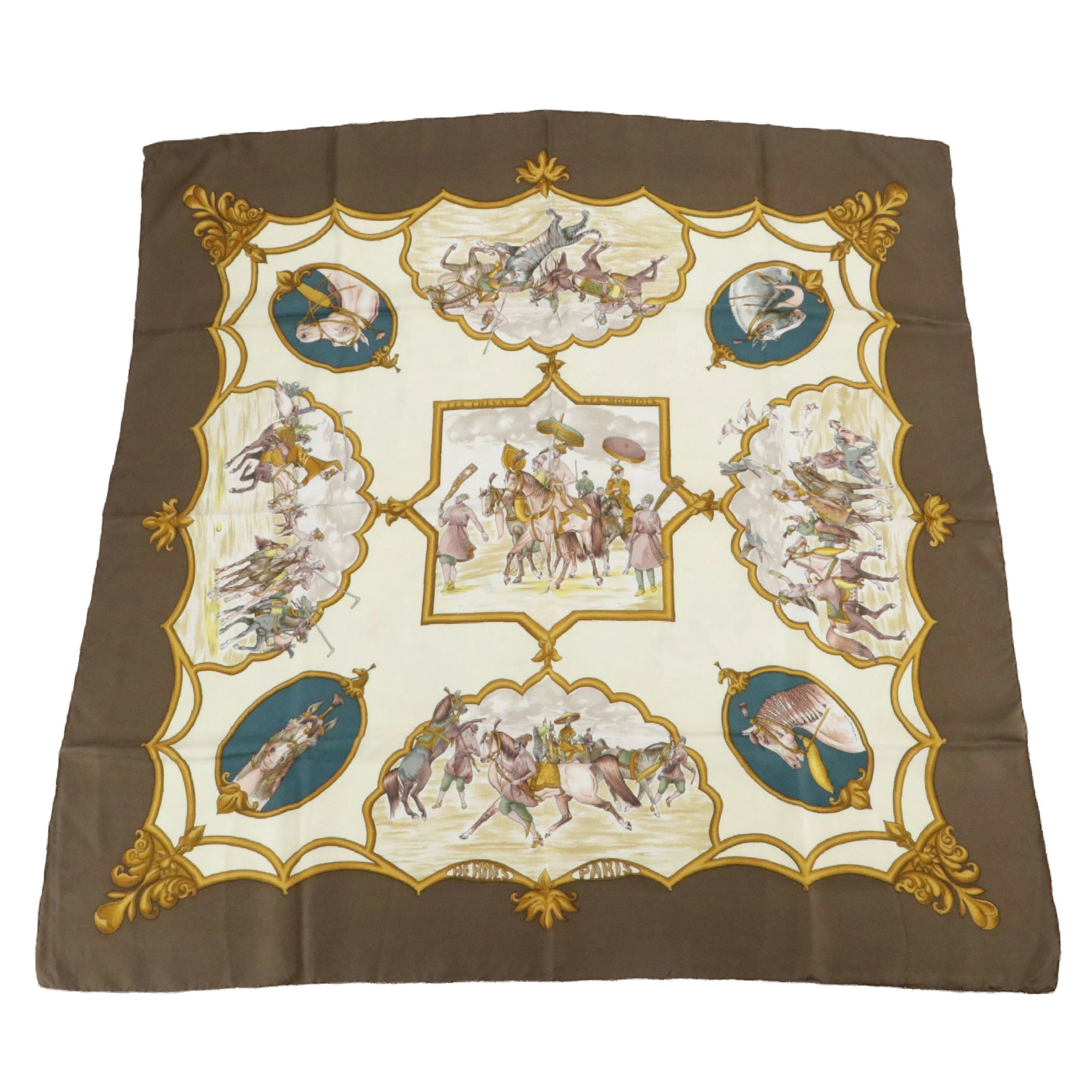 Hermès "Les Chevaux Des Moghols" Silk Twill Scarf 90