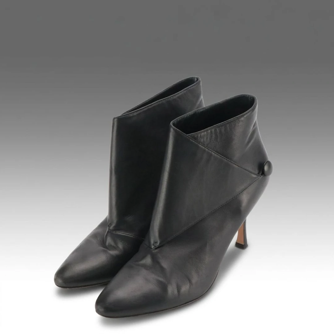 Manolo Blahnik Diaz Ankle Boots in Black Calfskin Leather