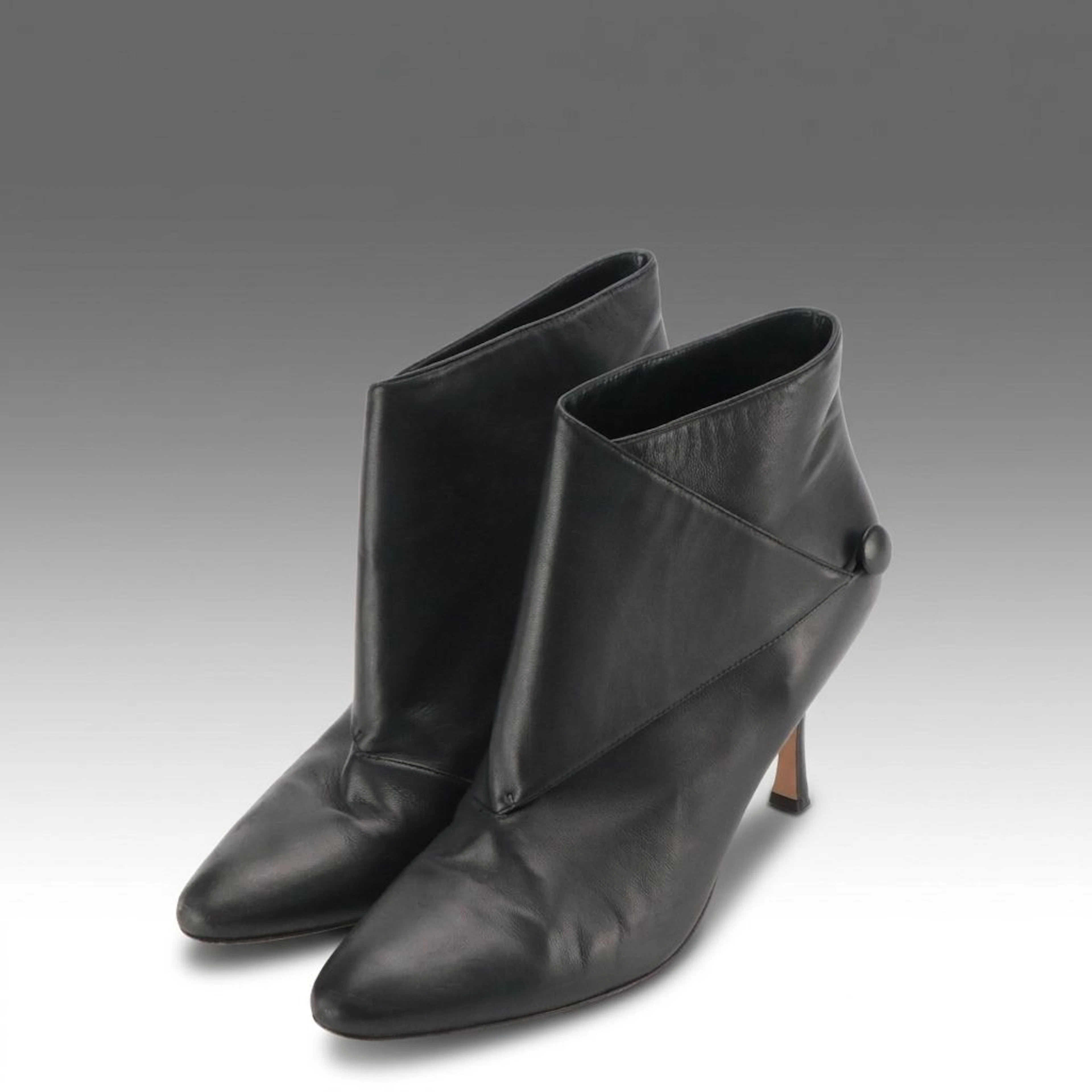 Manolo Blahnik Diaz Ankle Boots in Black Calfskin Leather