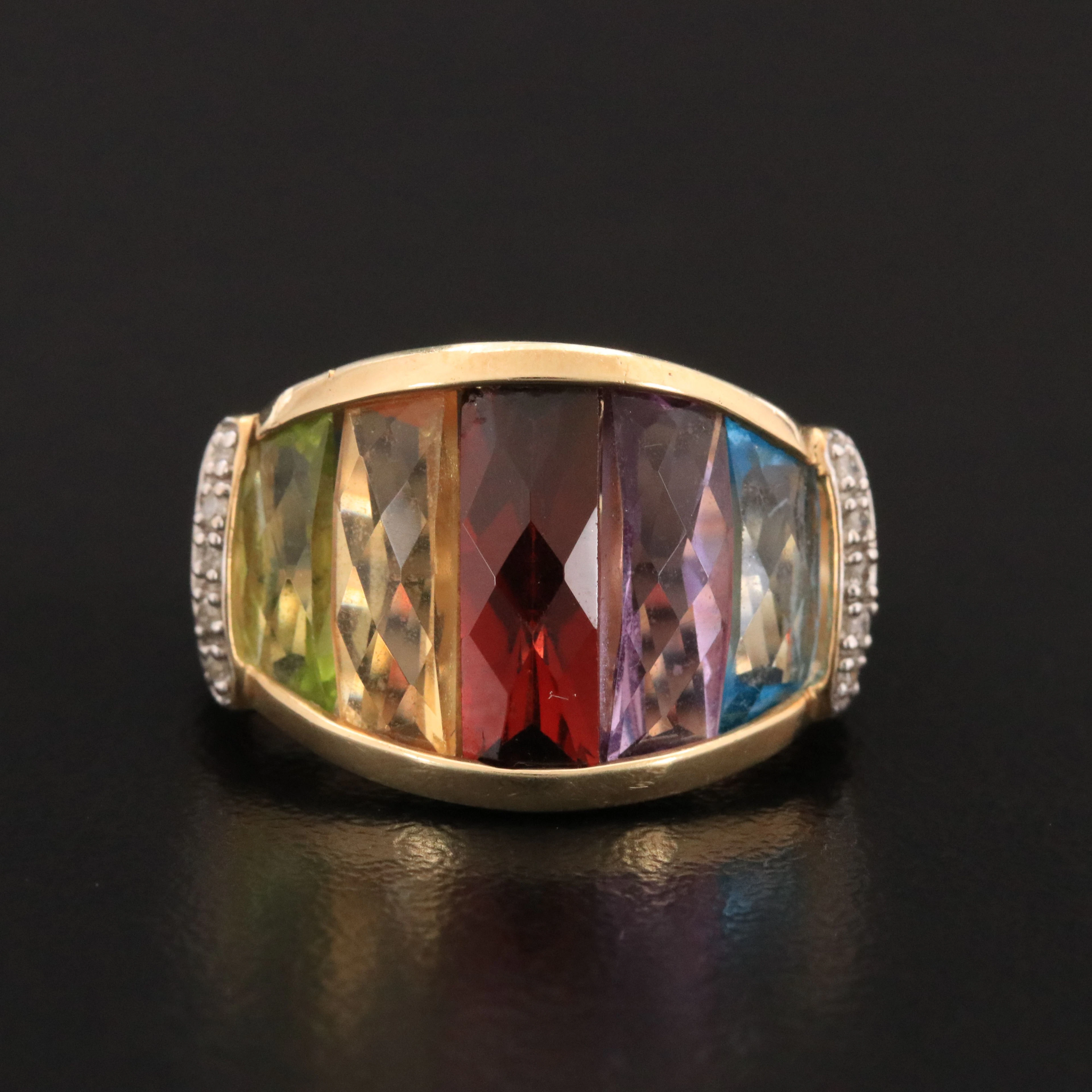 10K Multicolor Gemstone and Diamond Ring