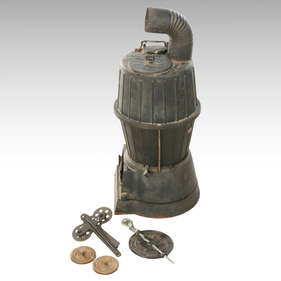 Cast Iron No. 5 Coal and Wood Stove and Parts, Early 20th Century