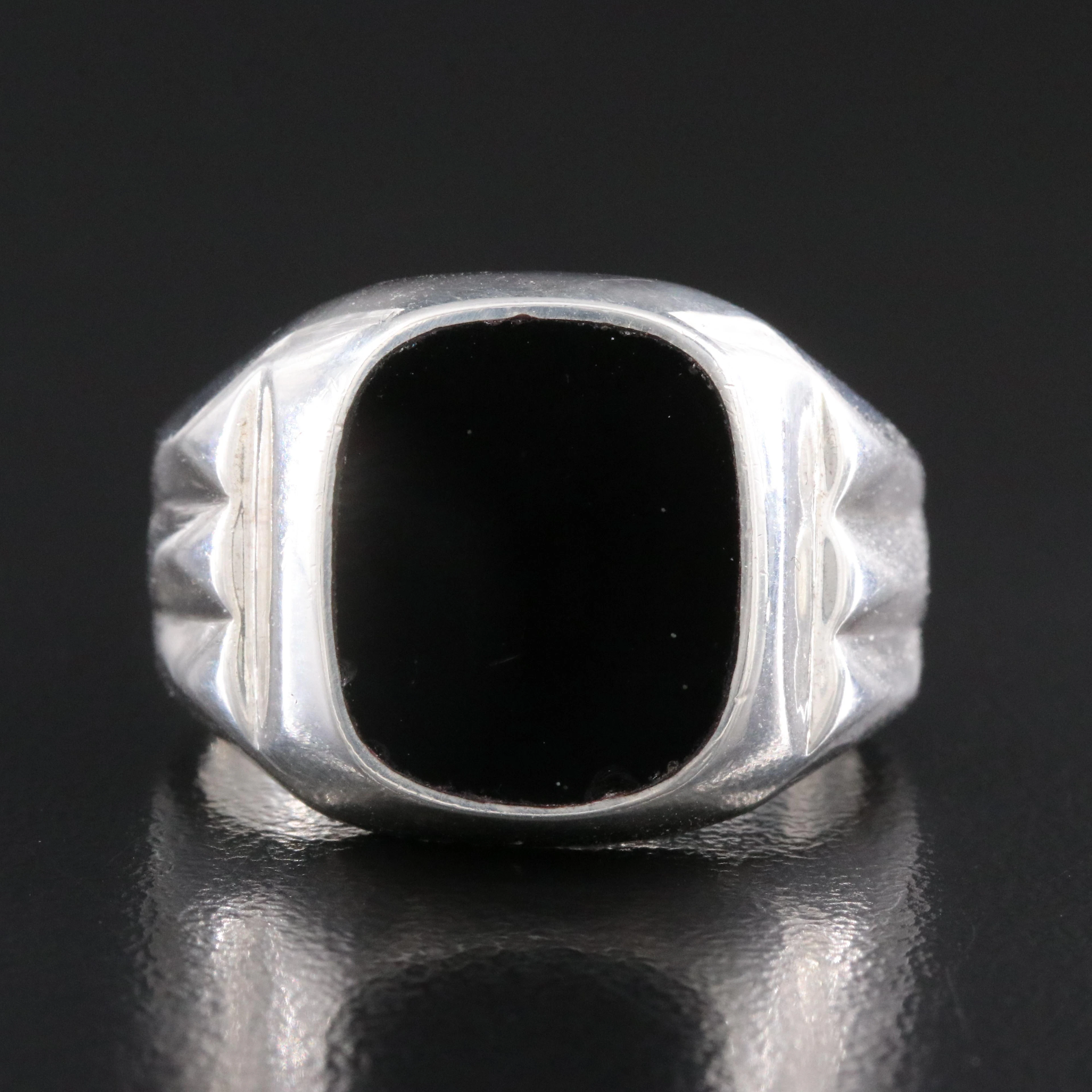 Mexican Sterling Obsidian Signet Ring