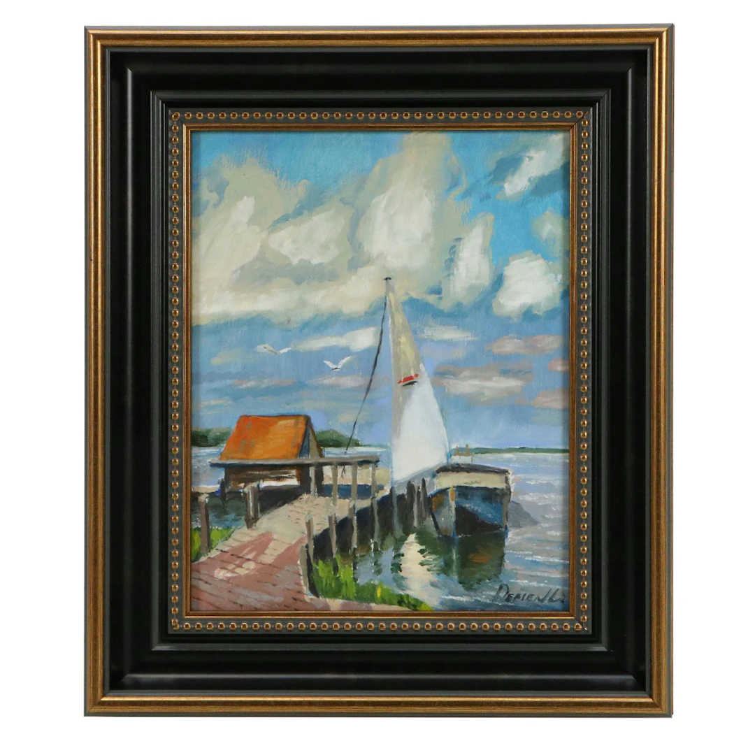 Natalia Demenko Oil Painting of Docked Sailboat