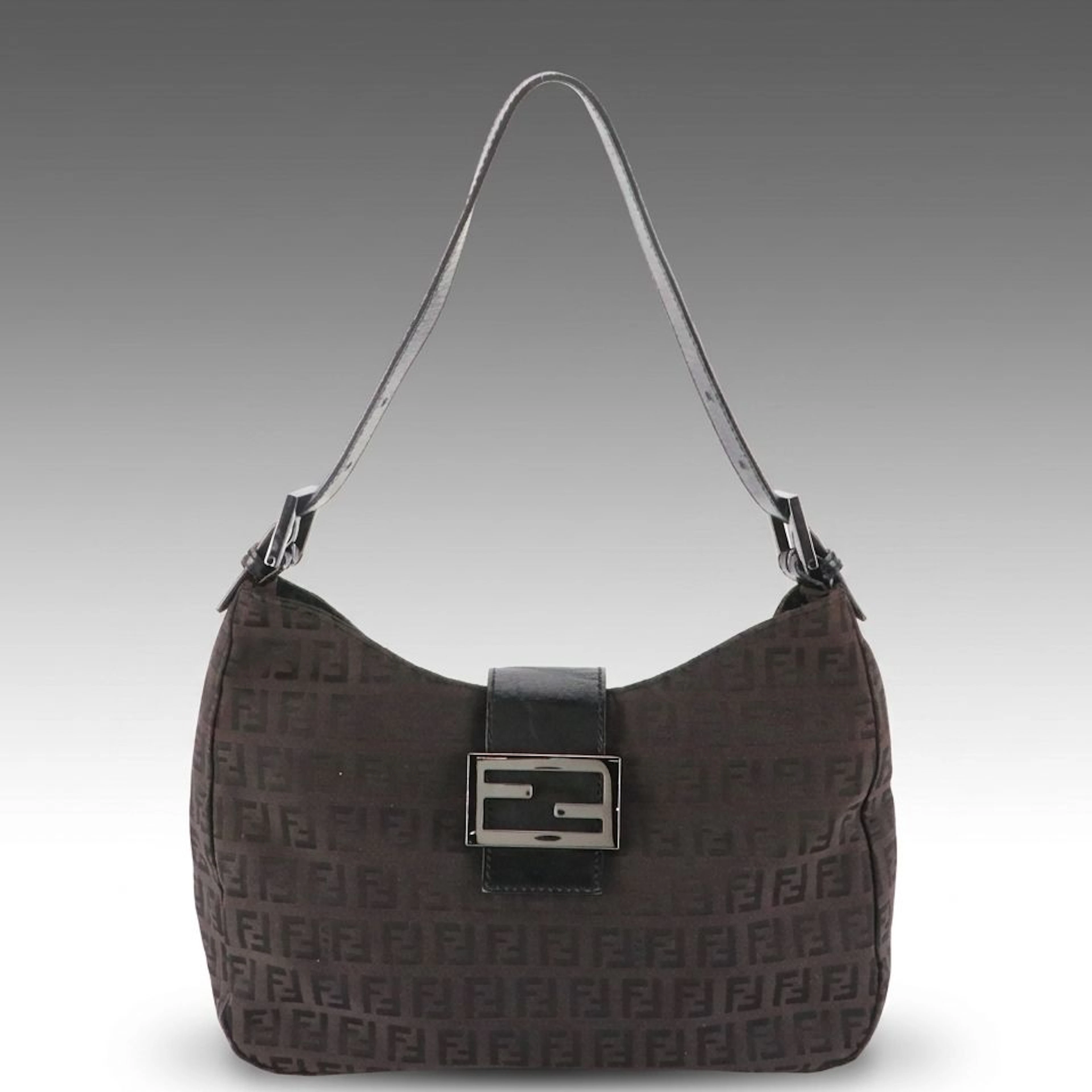 Fendi Hobo Tote Bag in Black Zucchino Canvas and Leather