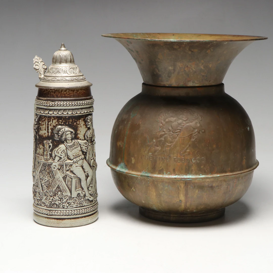 Pony Express Brass Spittoon with West German Ceramic Stein