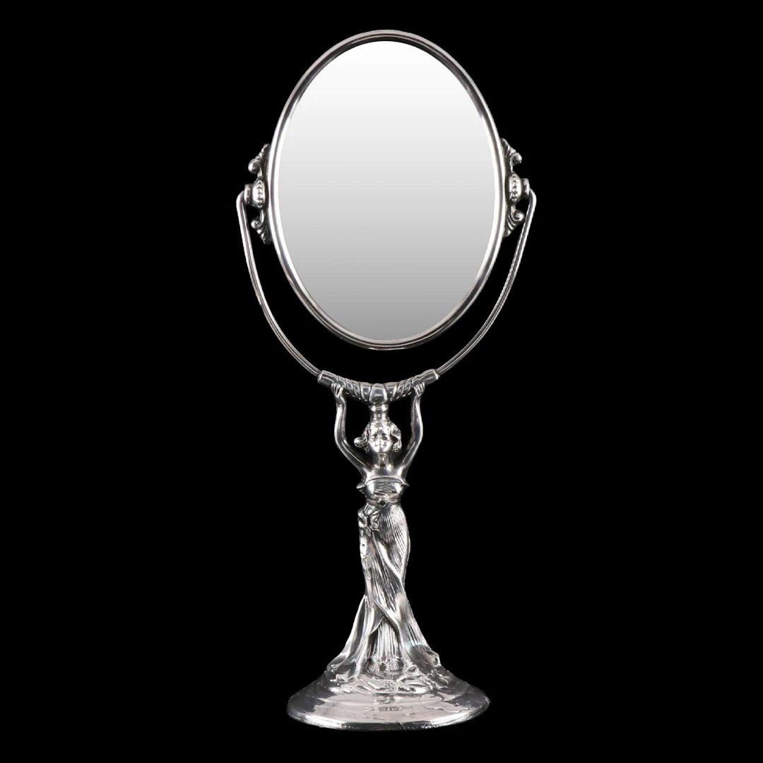 Art Nouveau Style Silver Tone Vanity Mirror, 20th Century