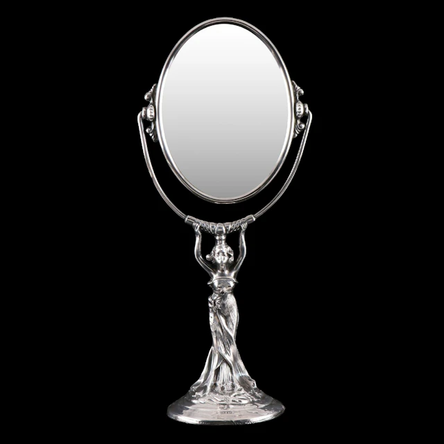 Art Nouveau Style Silver Tone Vanity Mirror, 20th Century