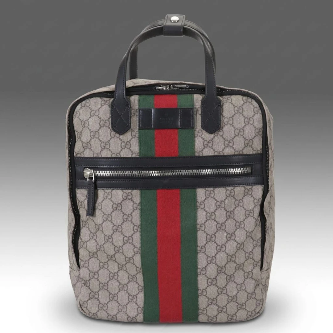 Gucci Ophidia Sherry Line Backpack in GG Supreme Canvas and Black Leather