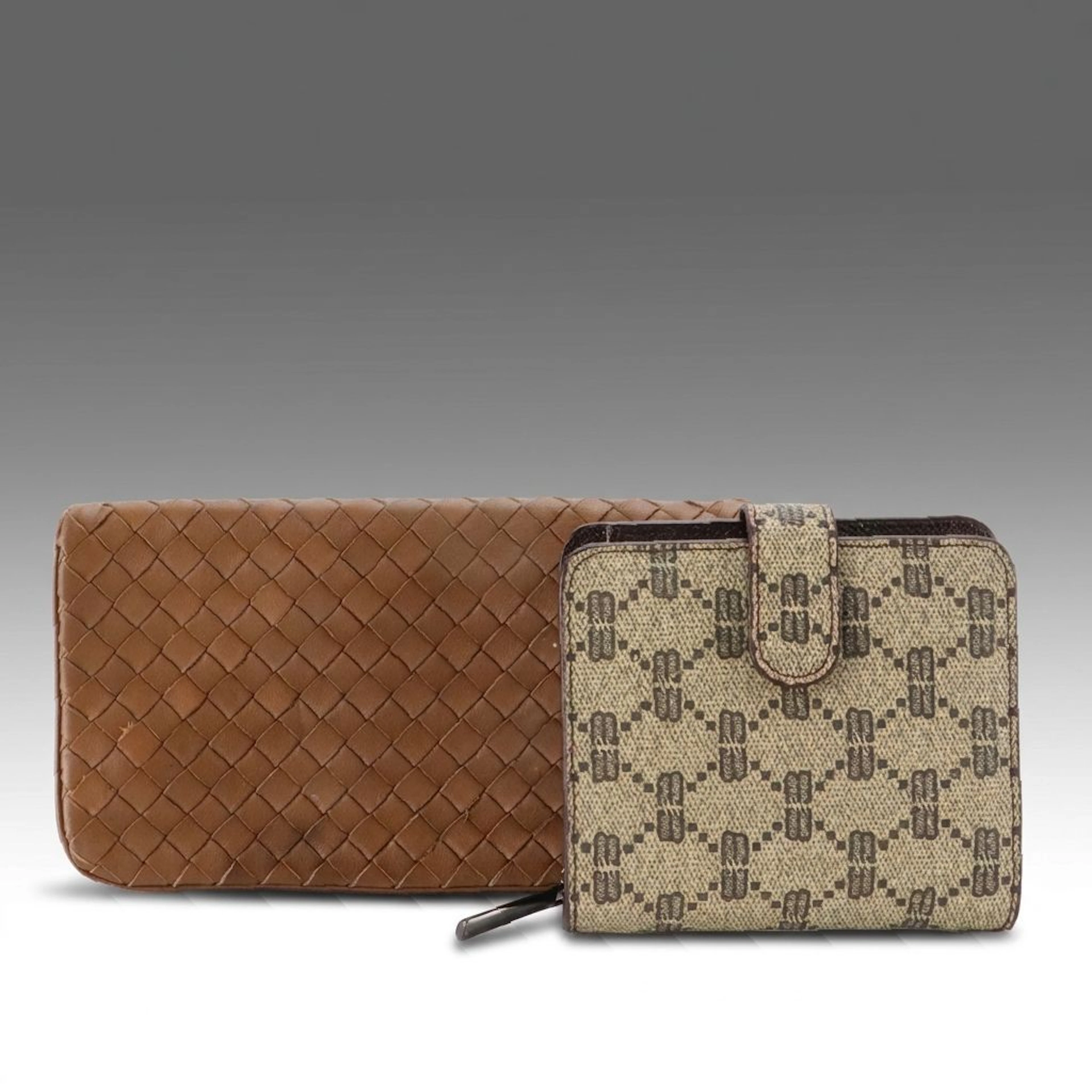 Bottega Veneta Intrecciato Flap Wallet & Balenciaga Monogram Bifold Wallet