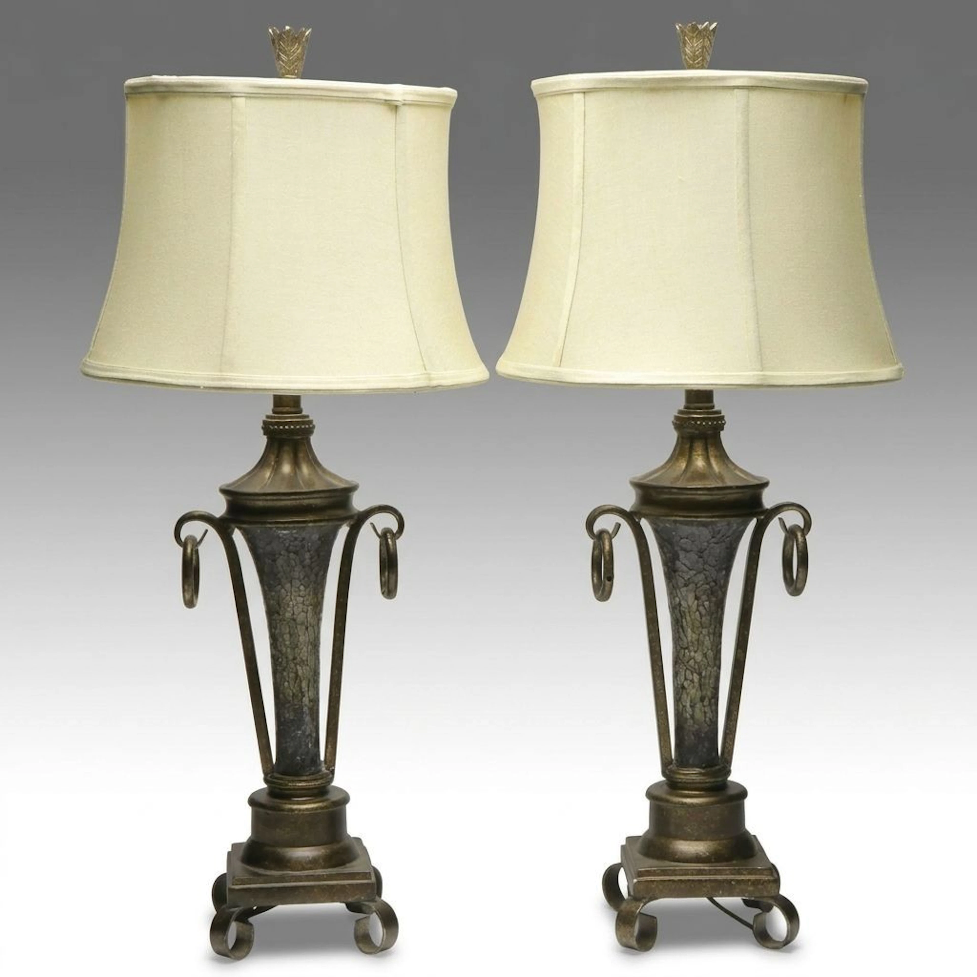 Pair of Empire Style Table Lamps with Taupe Shades