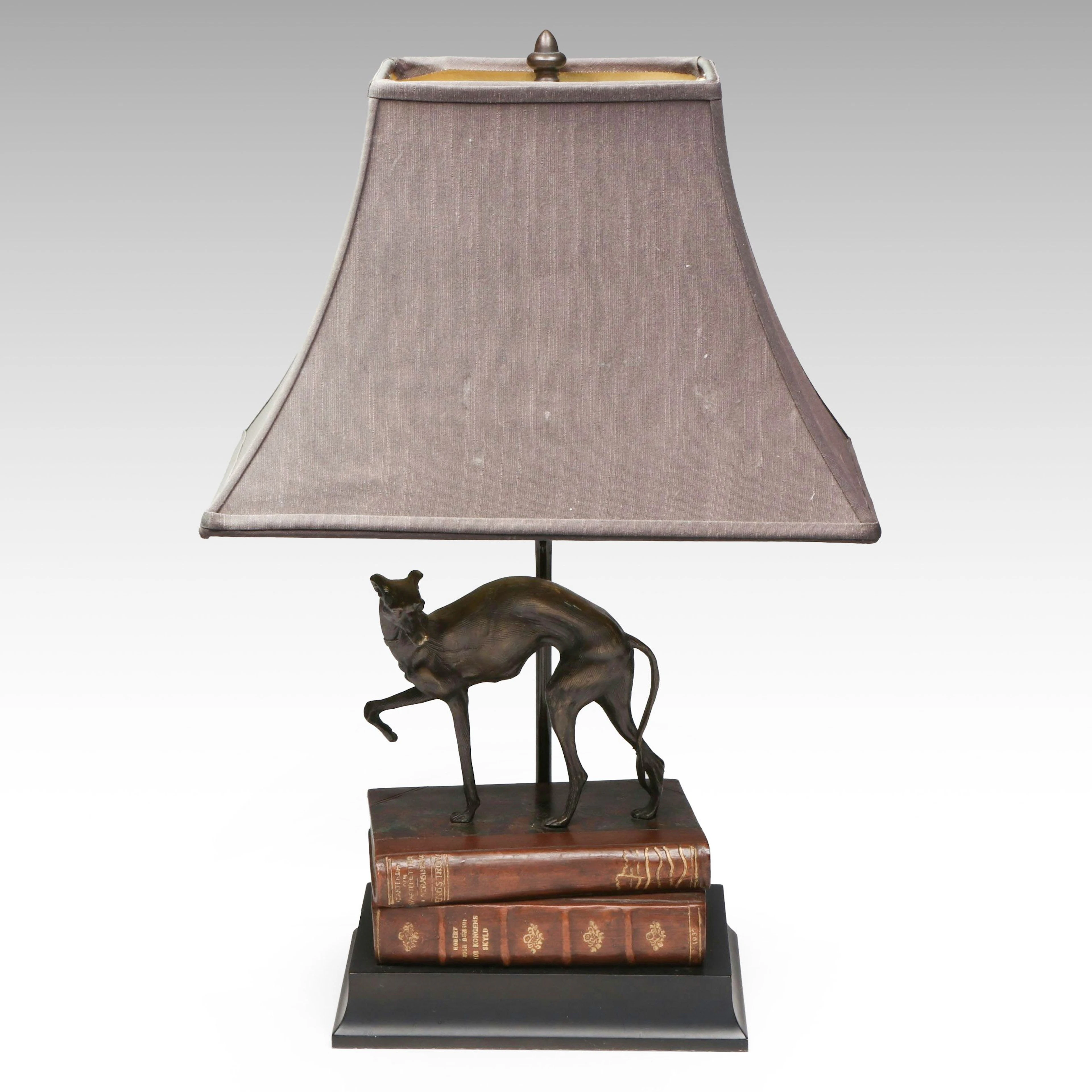The Bombay Company Greyhound on Books Accent Lamp, Late 20th/21st C.