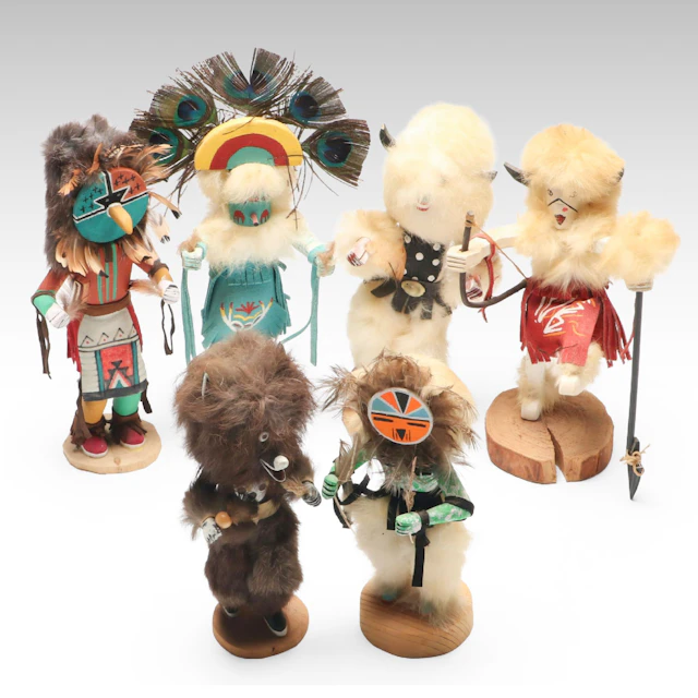 Artist Signed "Buffalo," "Rainbow," "Wolf," and Other Kachinas