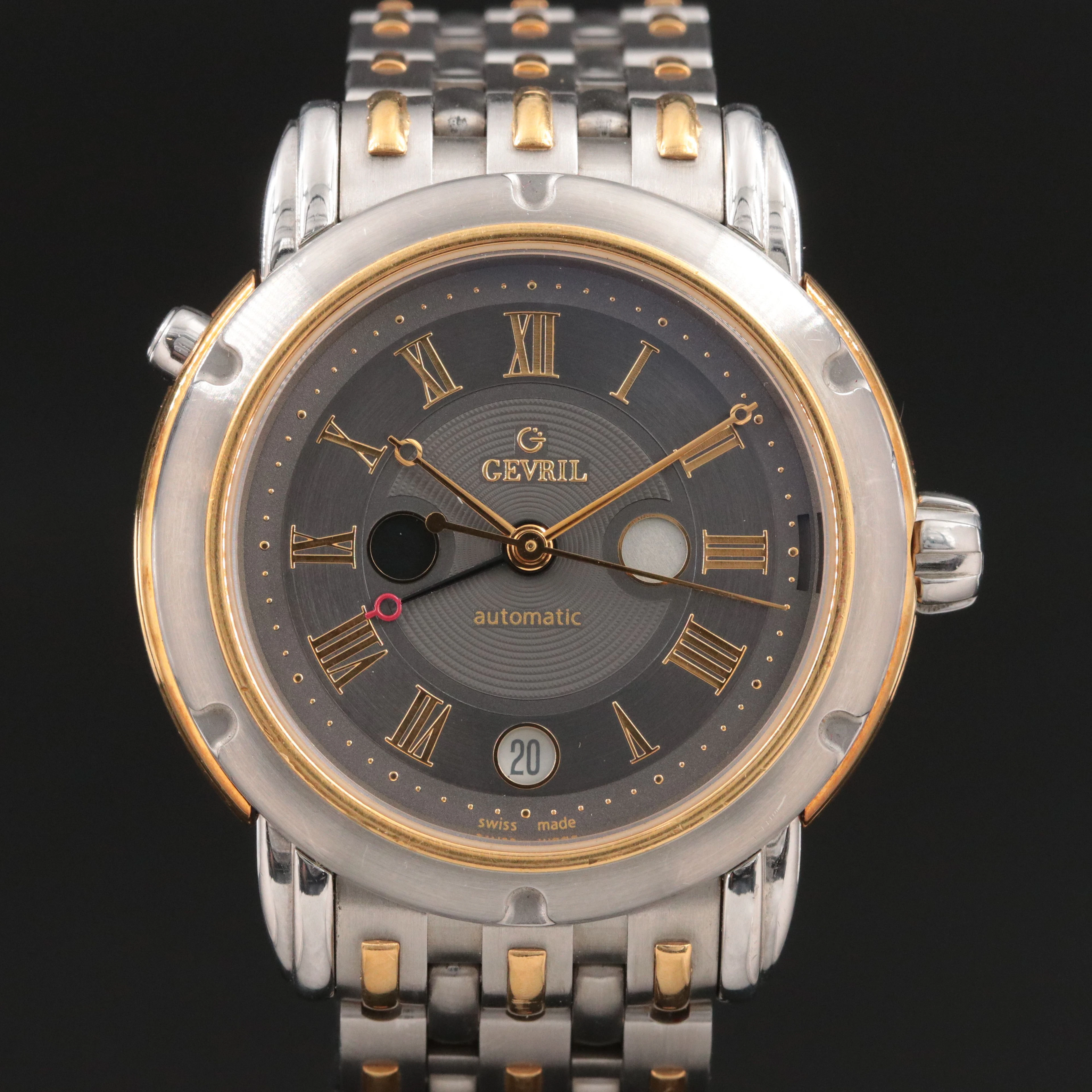 Gevril Day/Night 15 Degrees Dual Time 18K Steel Watch