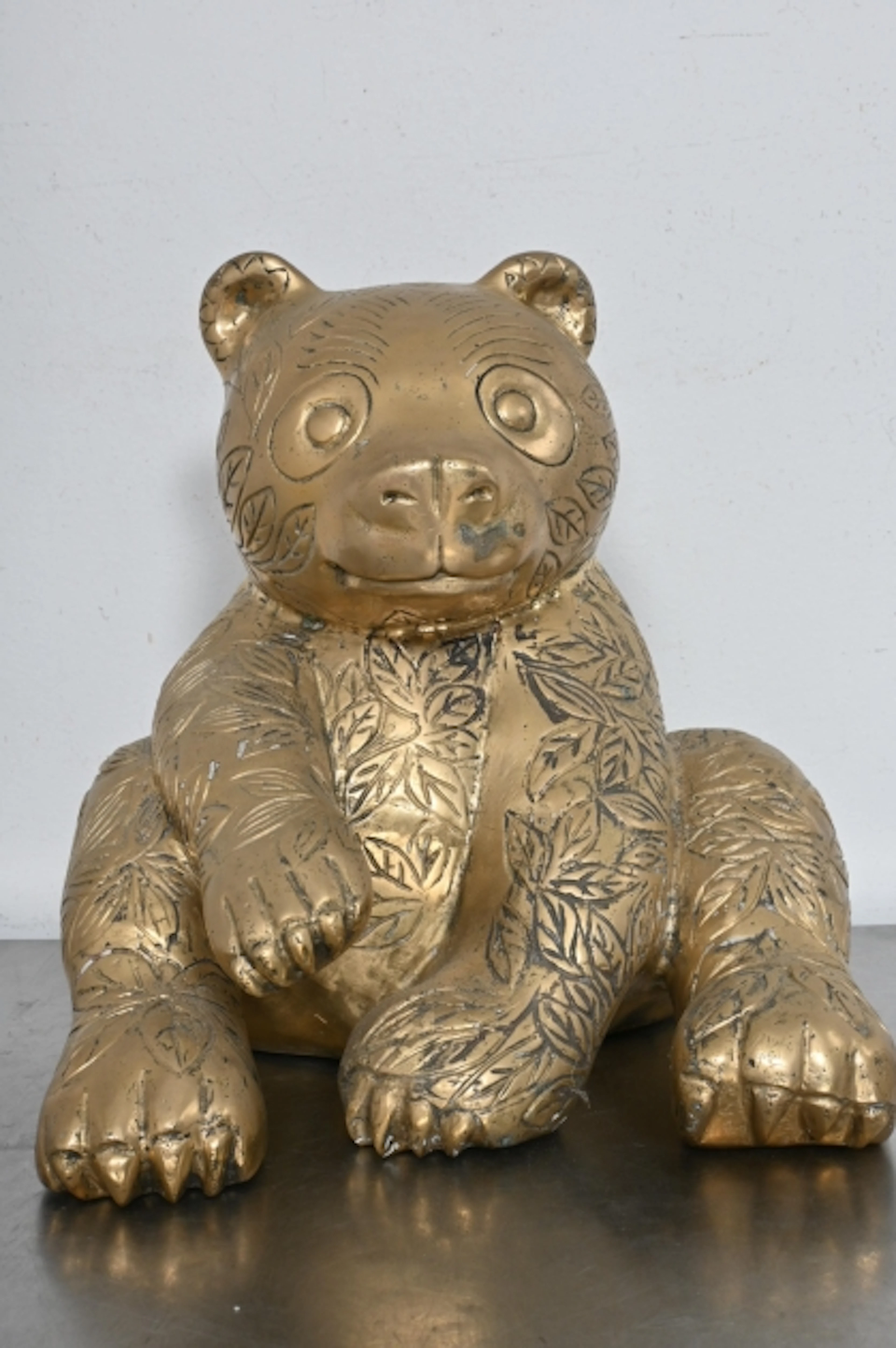 Skulptur, panda, förgylld brons
