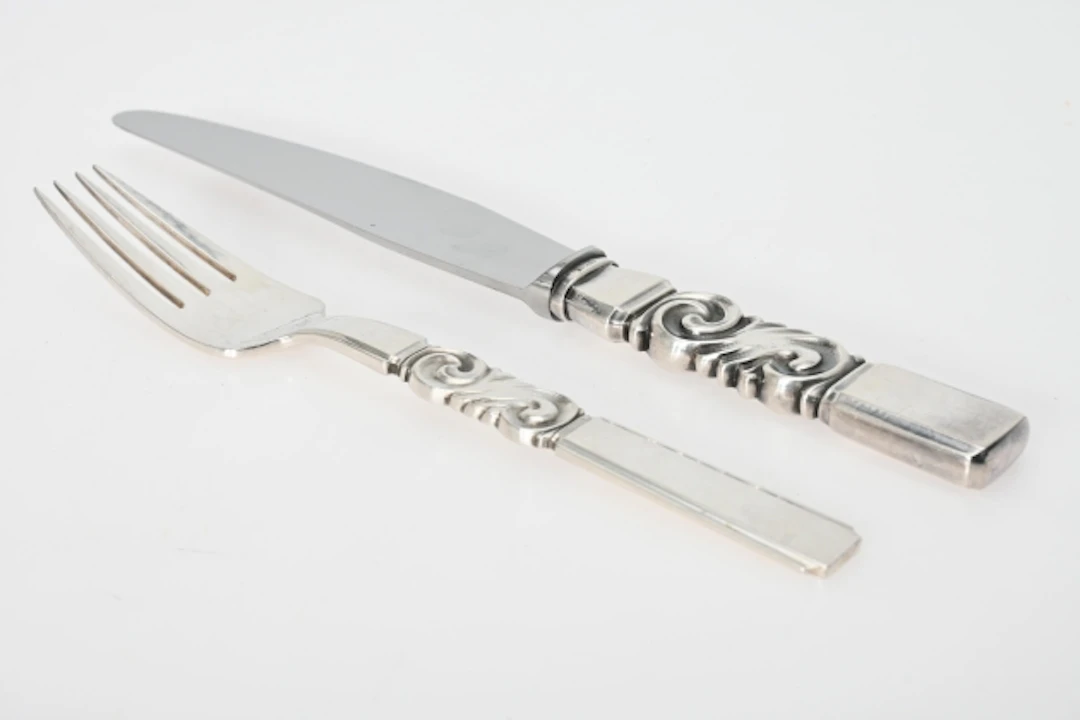 Kniv & Gaffel, Silver, Georg Jensen, Danmark totalvikt 160 gr