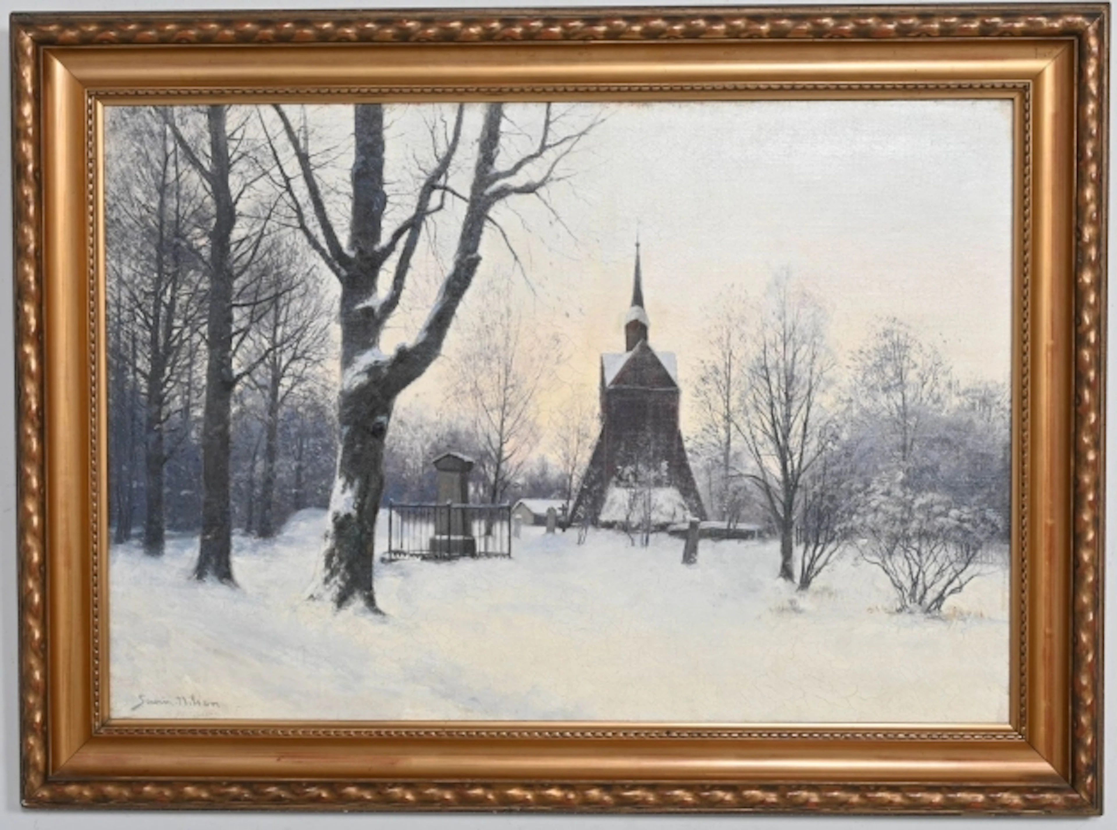 Severin Nilson "Johannes kyrkogård, Stockholm 1880-talet" Oljemålning