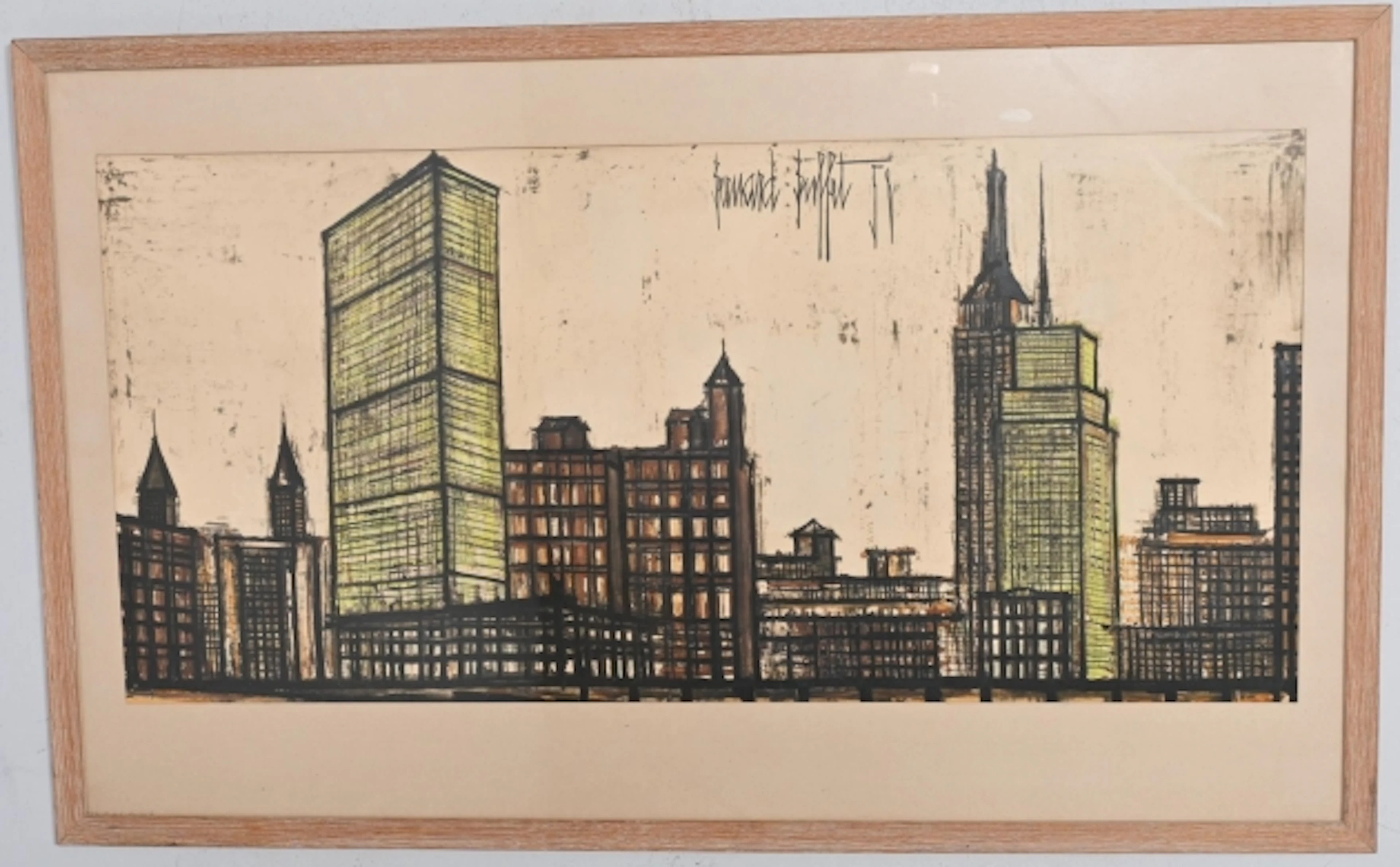 Bernard Buffet, New York skyline, signerad och daterad -58 i tryck