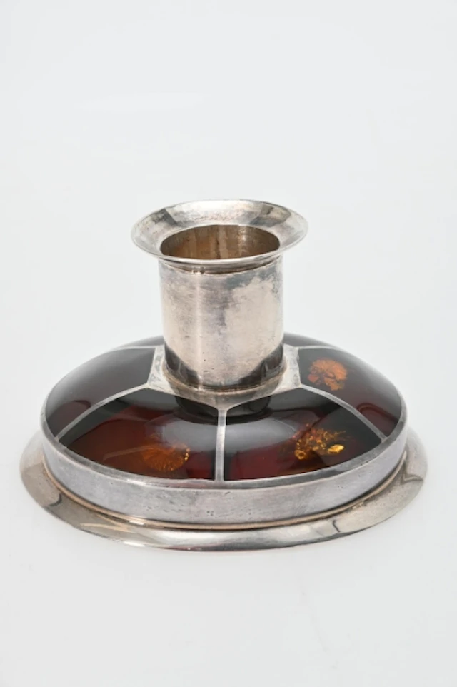 Silverljusstake med bärnsten, totalvikt 110 gr