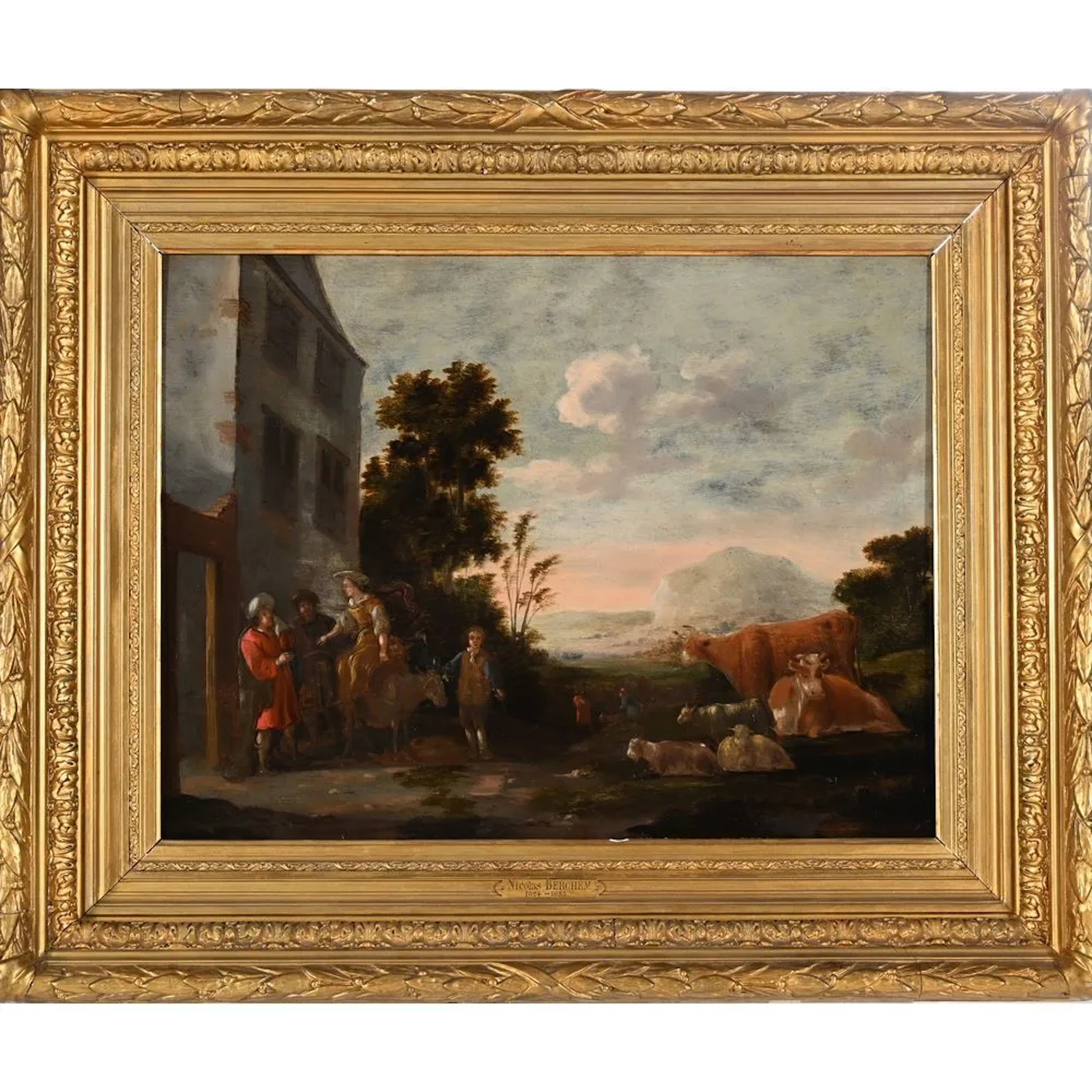 BERCHEM, Nicolas. (1624–1683). (Circle of). “A Stop at the Inn.” Oil