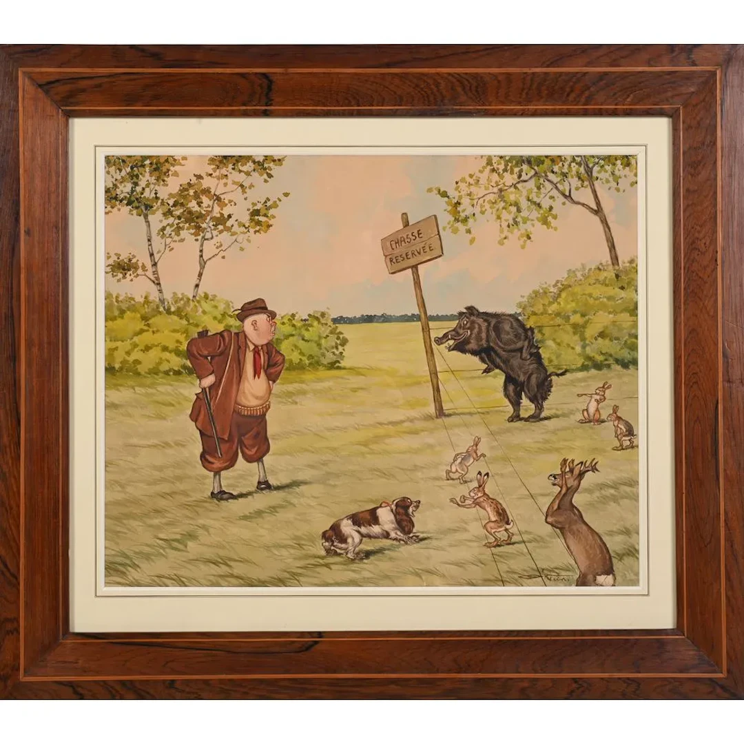Boris O’KLEIN (1893–1985). “Reserved Hunting Grounds.” Large signed