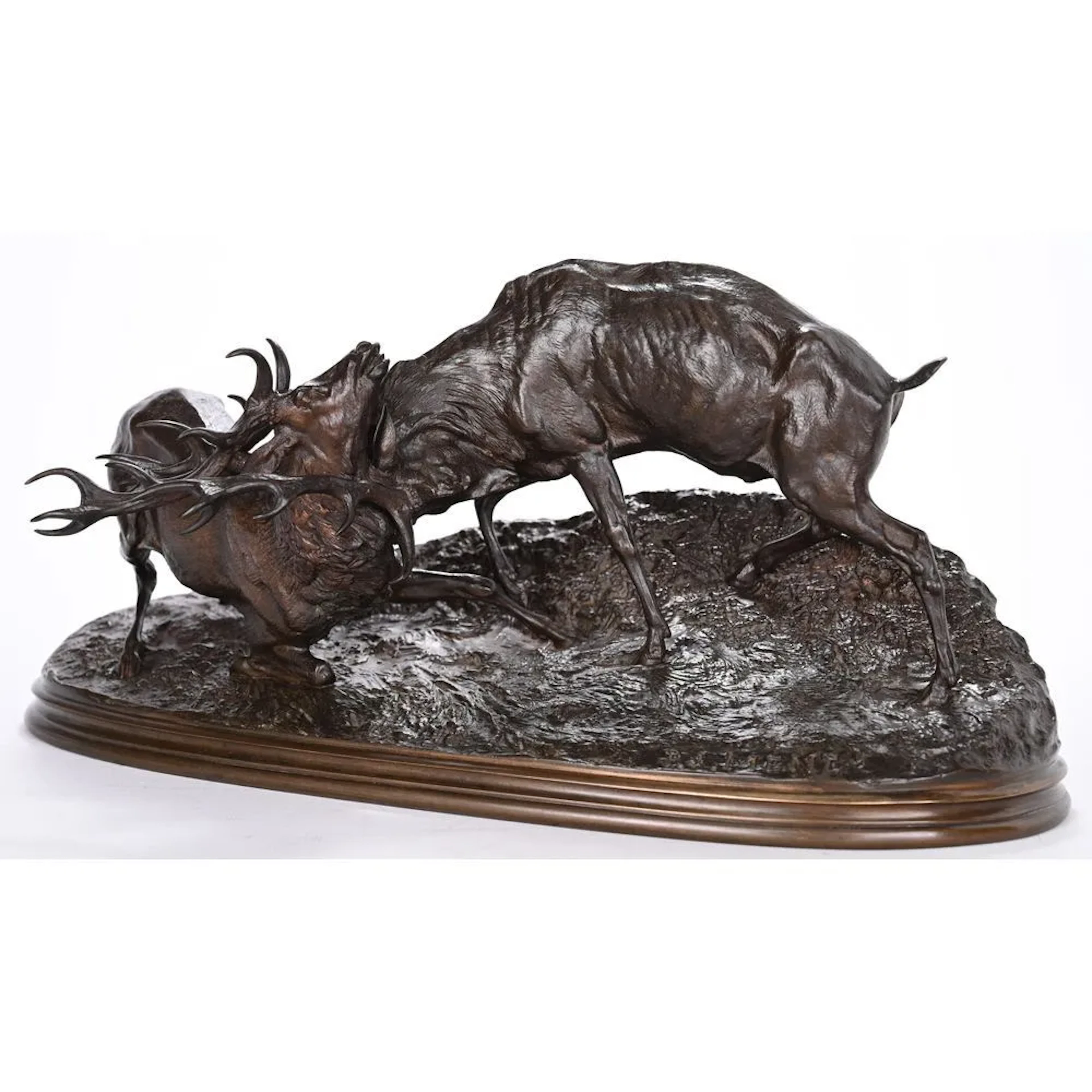 MENE, Pierre-Jules. (1810–1879). “Fighting Stags.” Bronze with brown