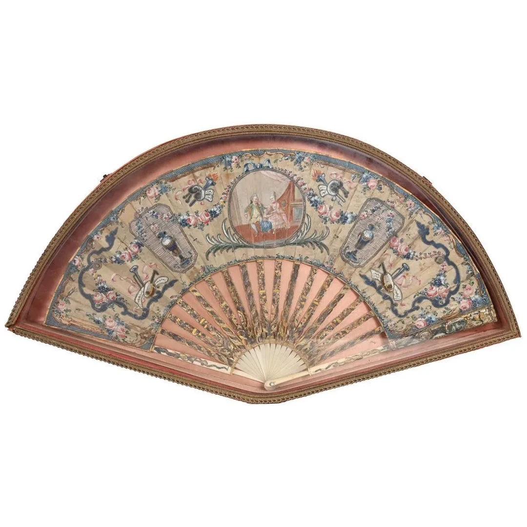 LOUIS XVI FAN decorated with painted scenes of intimate moments, musical