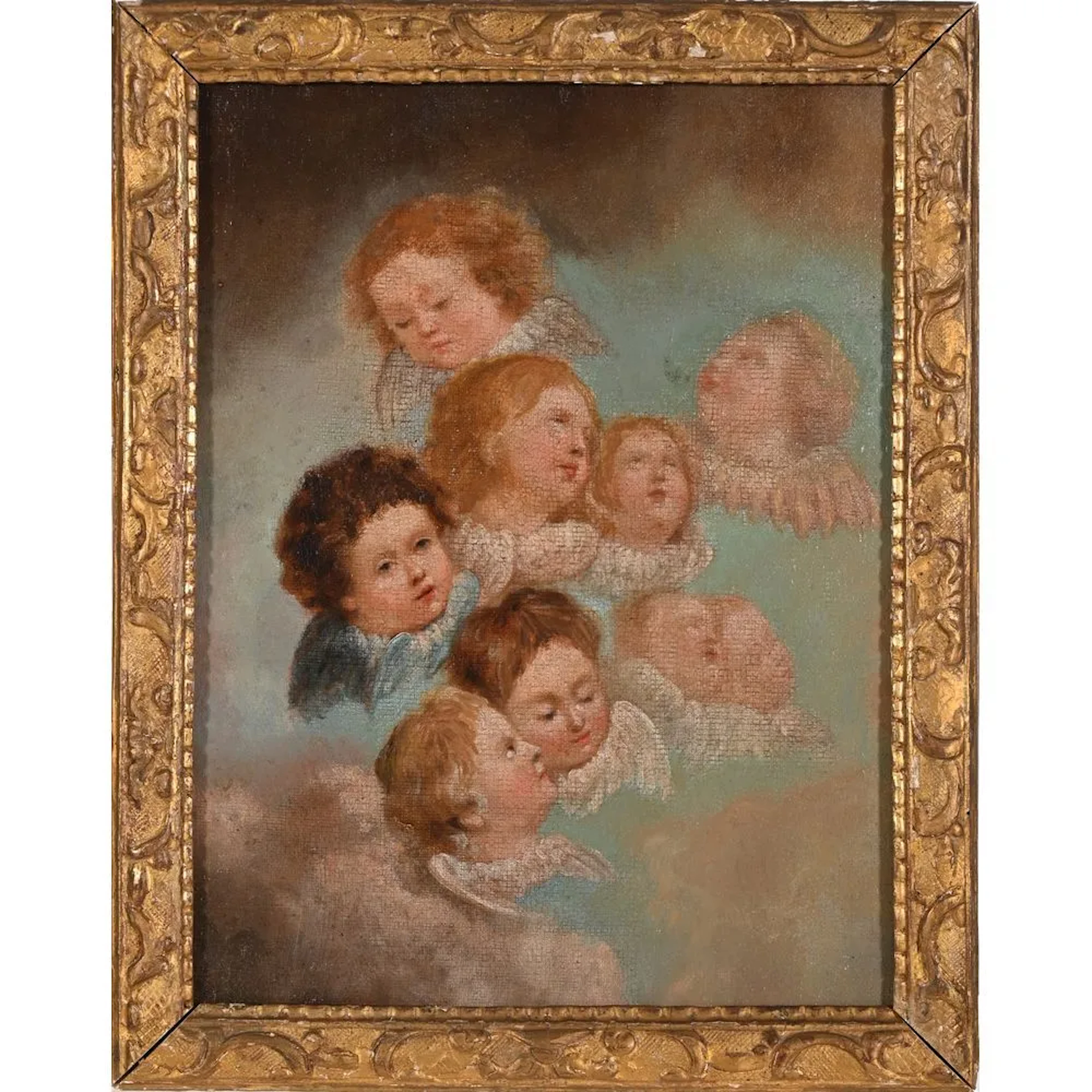 18th-century French school. “Series of cherubs’ heads amid clouds.”