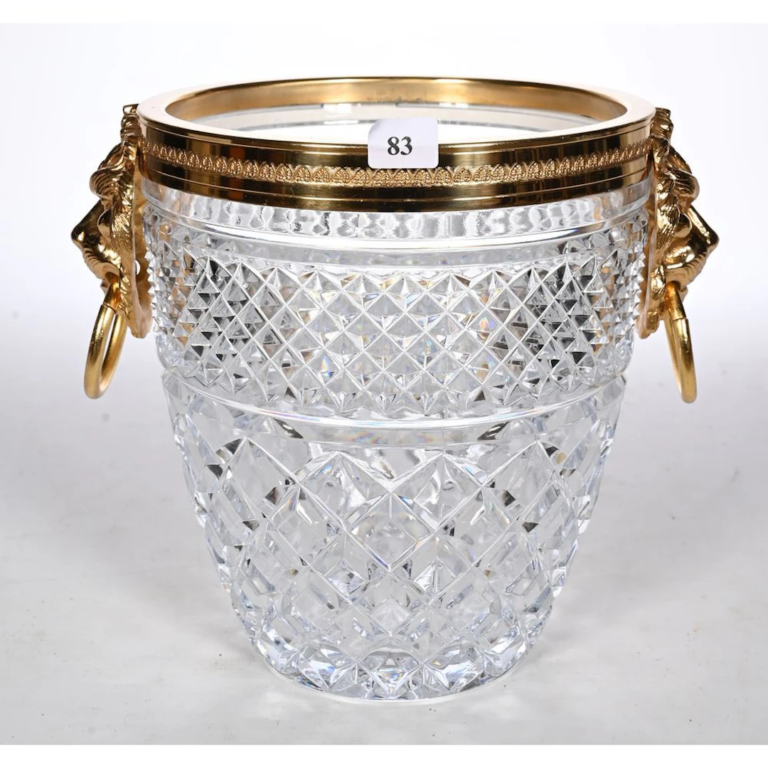 Crystal CHAMPAGNE BUCKET with diamond-shaped points. Gold-plated metal