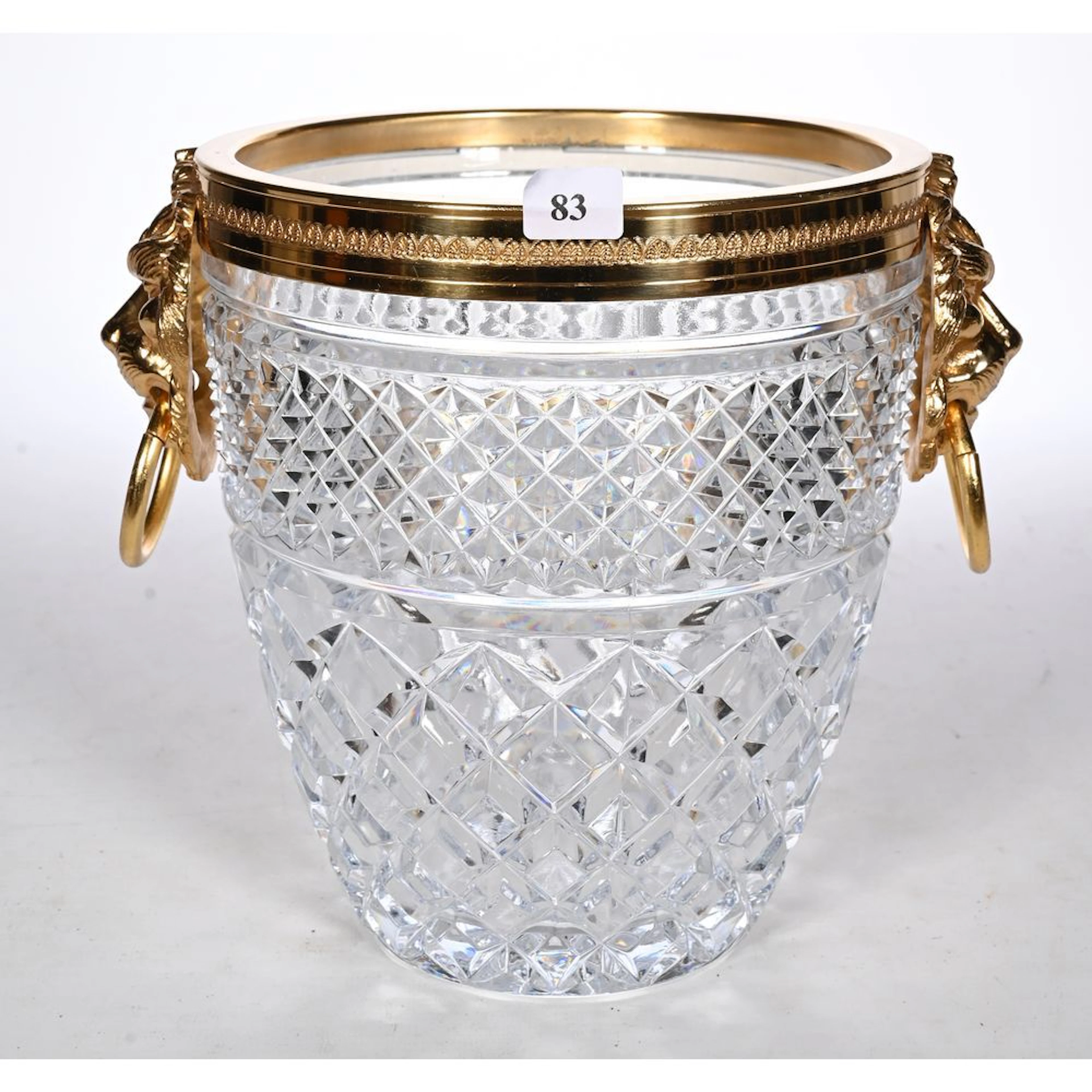 Crystal CHAMPAGNE BUCKET with diamond-shaped points. Gold-plated metal