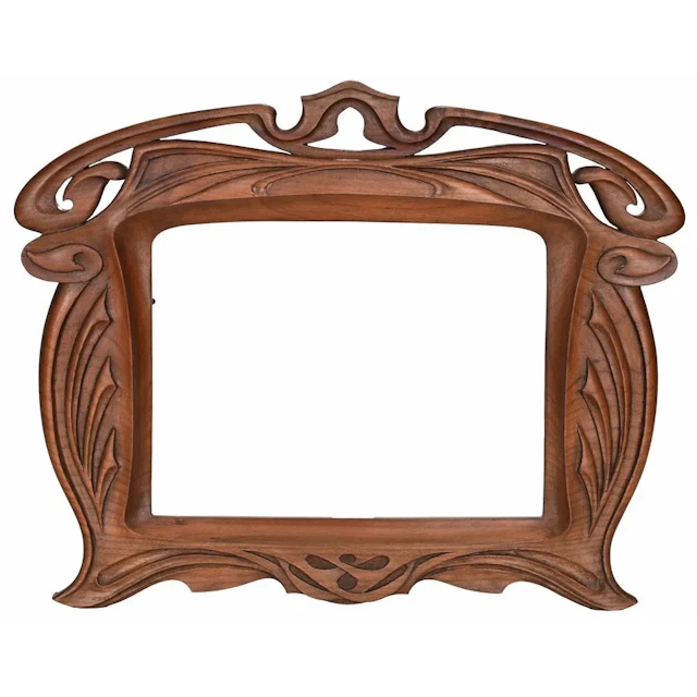 BEAUTIFUL ART NOUVEAU FRAME in walnut with naturalistic motifs. Circa
